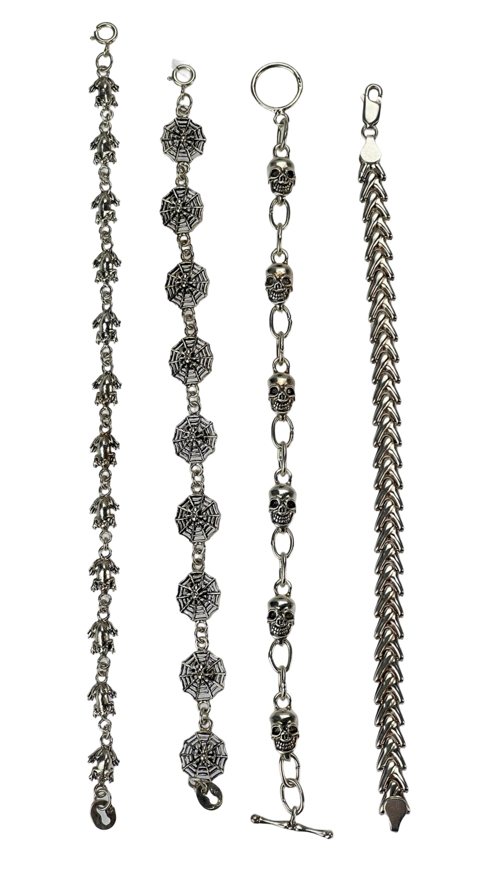 Sterling Silver "Spooky" Halloween Bracelets: Lot of Sterling Silver "Spooky" Halloween Bracelets. 7"- 7 3/4" long. Good Condition.