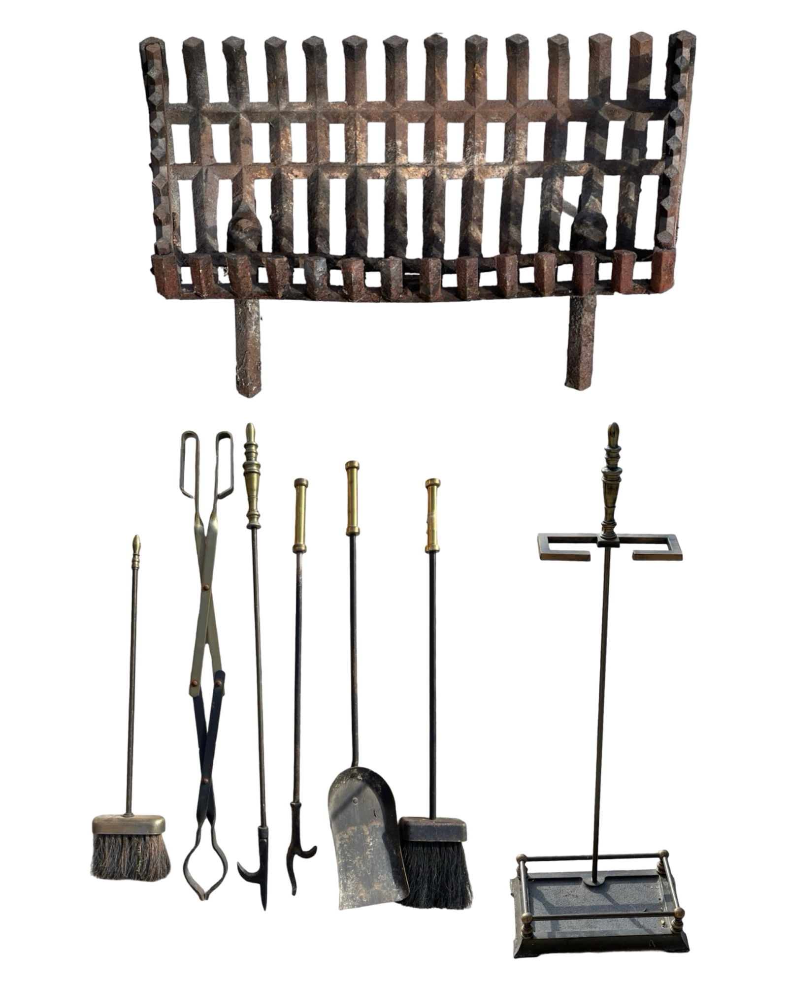 Vintage Wrought Iron Fireplace Grate & Tool Set (1 of 7)
