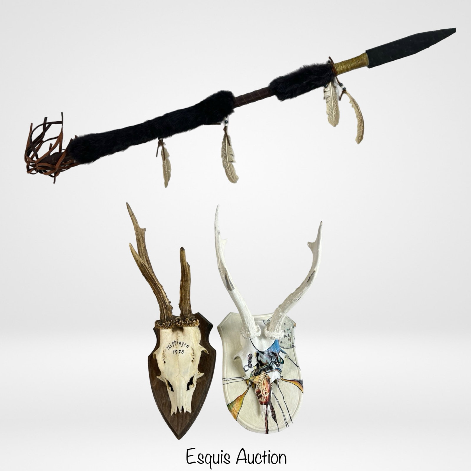 Native American Ceremonial Spear & Deer Skull Moun (1 of 8)