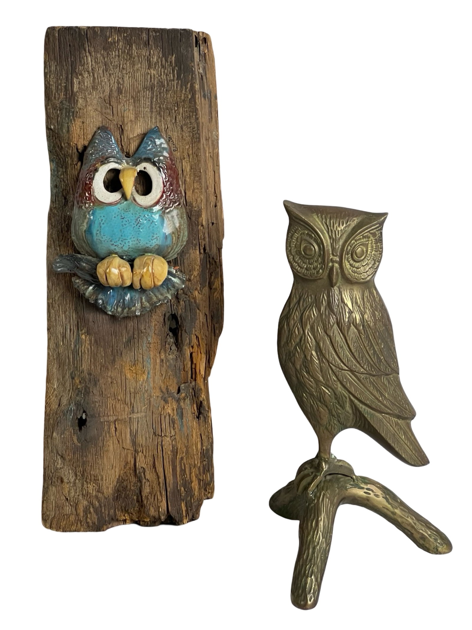 Pair of Owl Sculptures- Enamel & Brass (1 of 4)