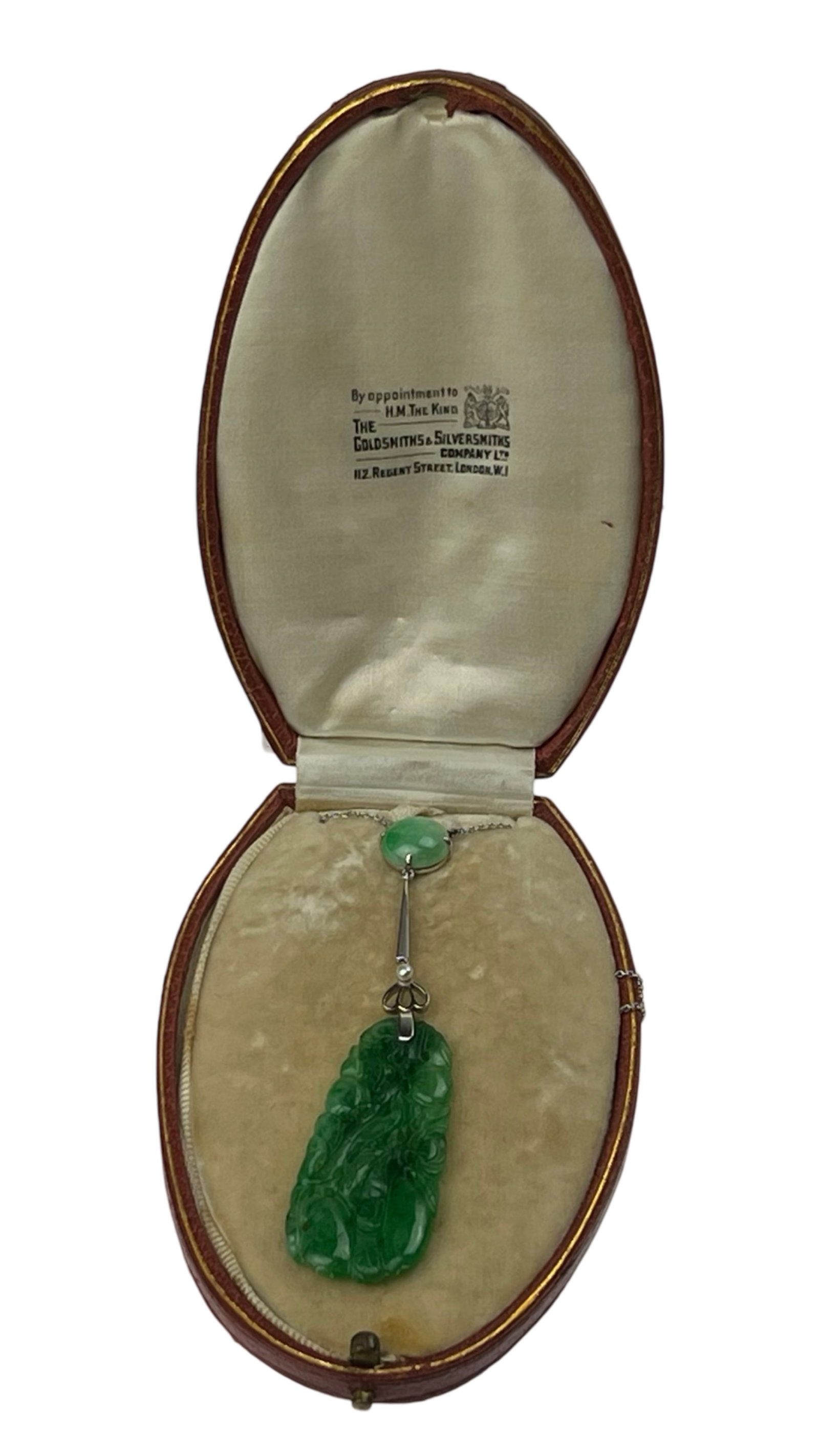 18k White Gold & Carved Jade Drop Pendant Necklace (1 of 6)