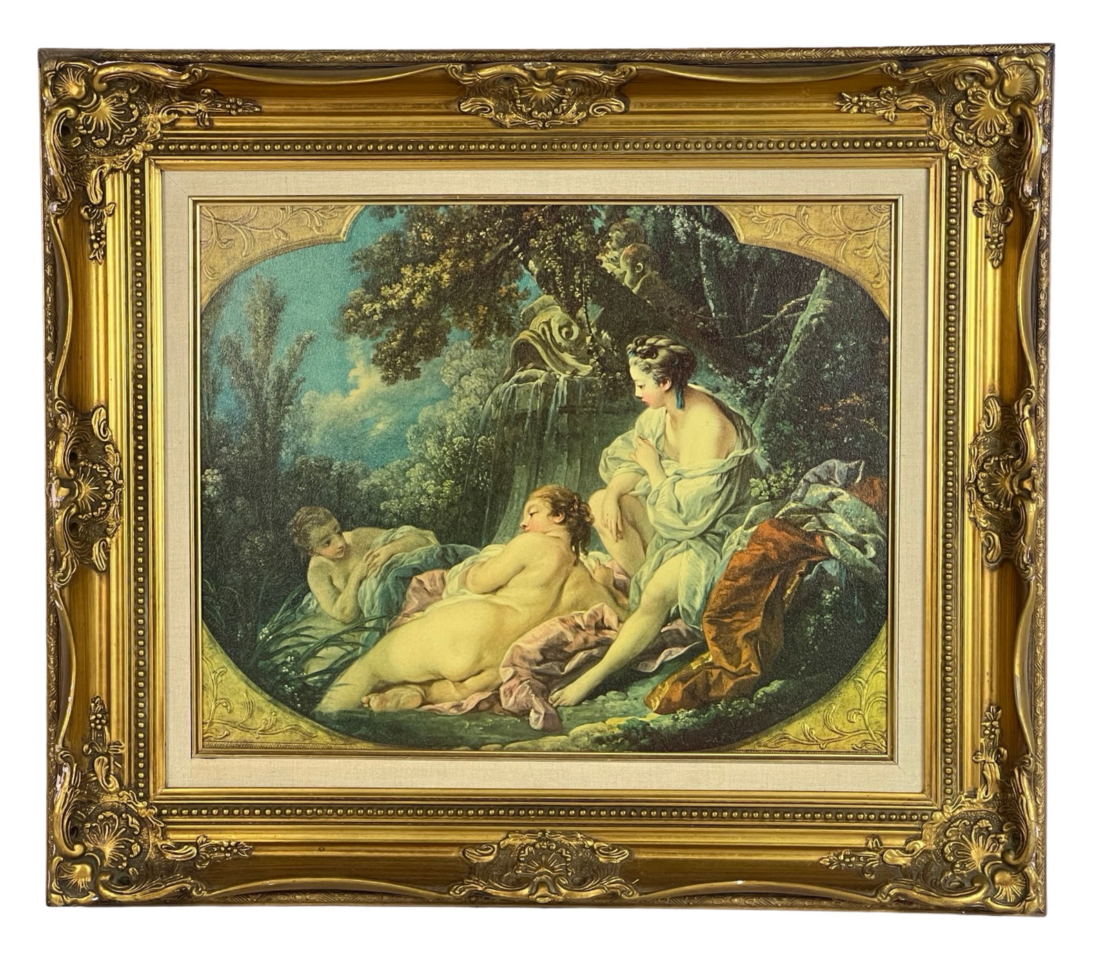 Neoclassical Giclee Art Print in Ornate Frame: Neoclassical Giclee Art Print on Canvas in Ornate Frame. 28" x 24" framed.