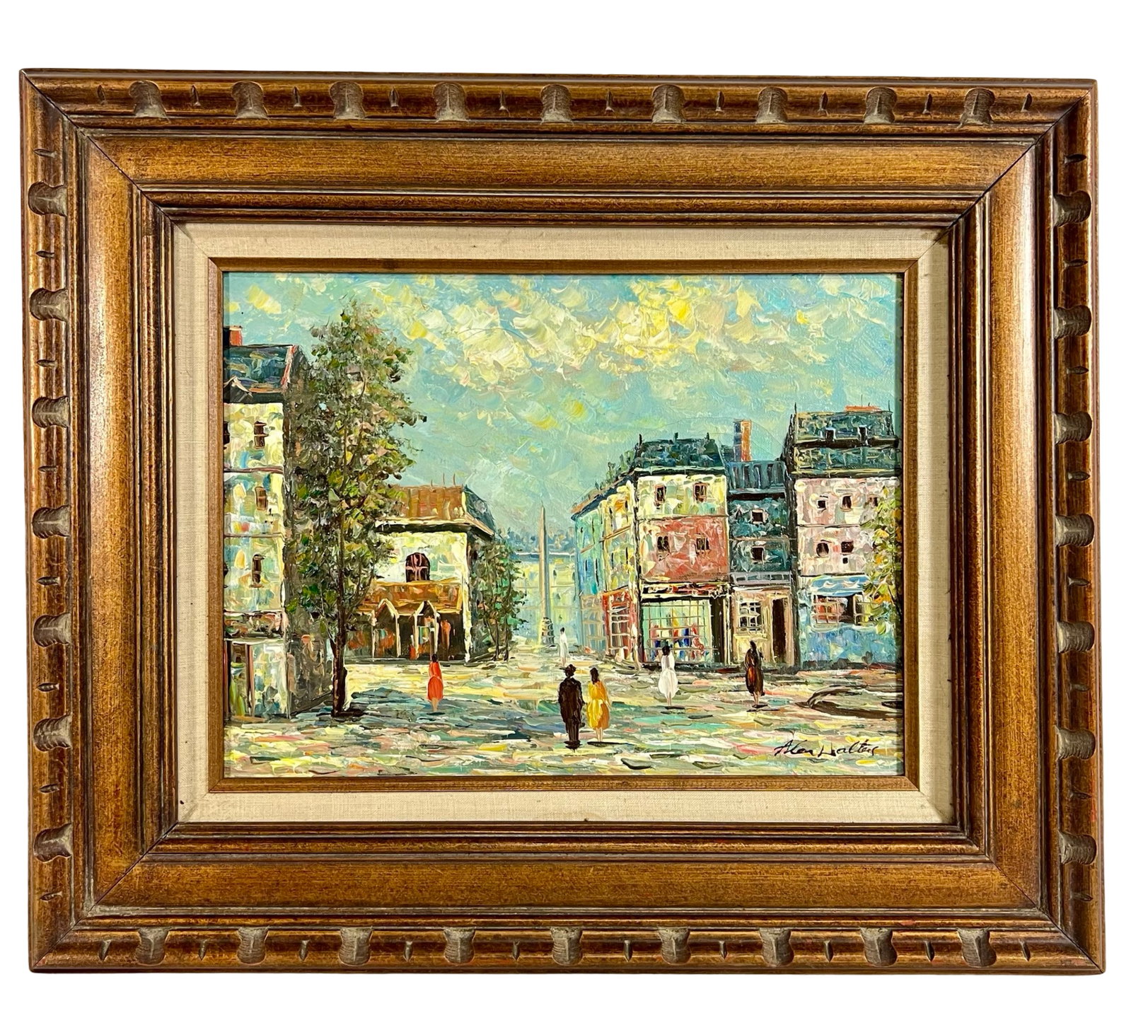 Impressionist Town Street View Oil Painting: Impressionist Town Street View Oil Painting on Canvas.Signed lower right corner. 24" x 20" framed.