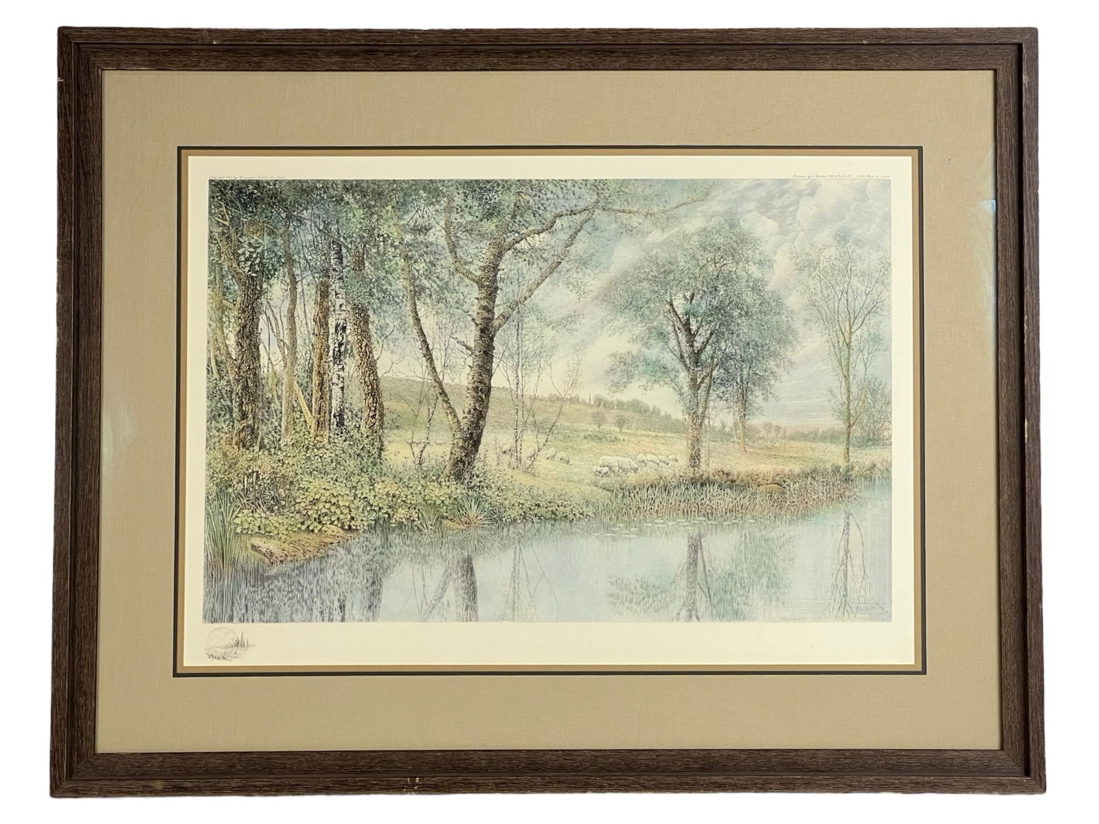 Pastoral Landscape Color Etching: Pastoral Landscape Color Etching. 37" x 28 1/2" framed.