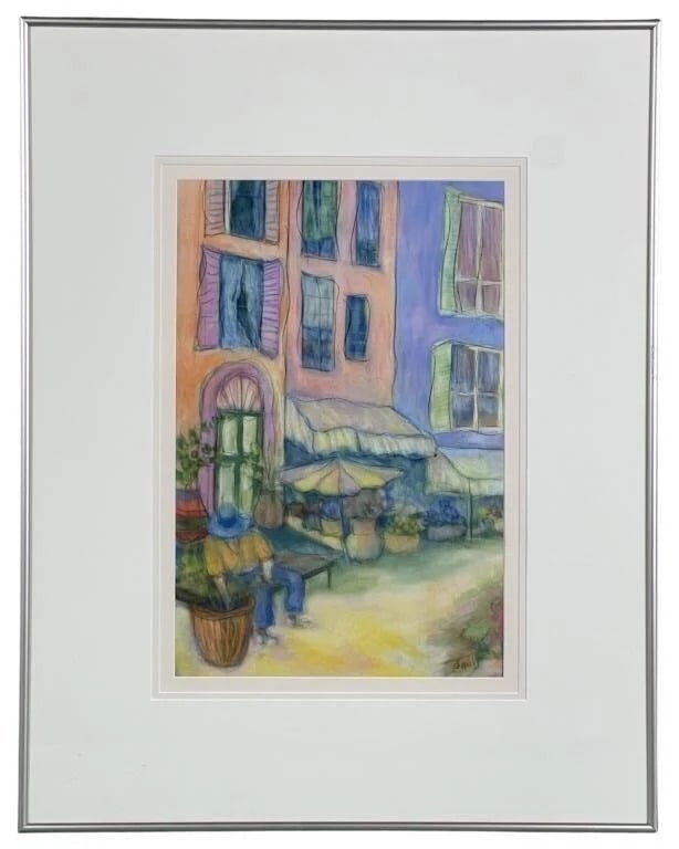 Street Market Scene Pastel Painting: Street Market Scene Pastel Painting . Measuring 28 1/2" x 22 1/4" framed.