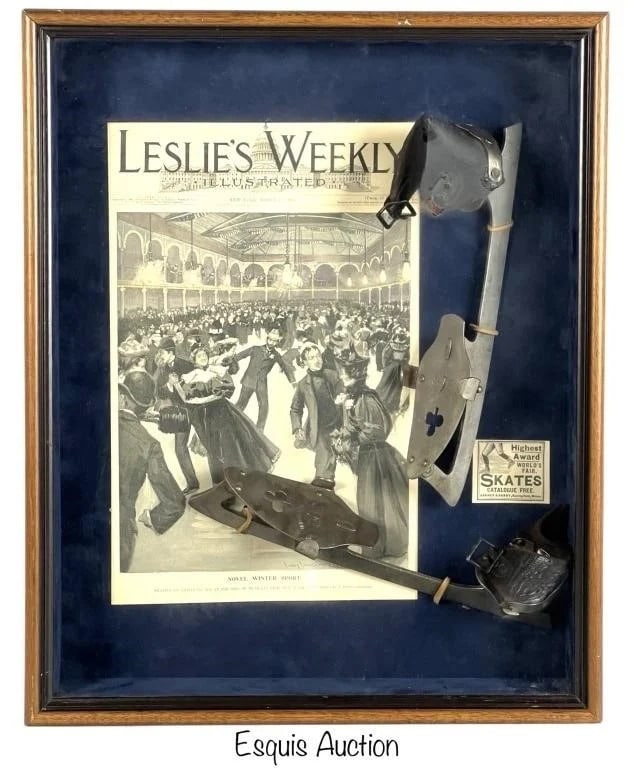 "Ice Skating Memories" Shadow Box: Ice Skating Shadow Box with Antique SIce Skates. 21" x 17"x 3 1/2".