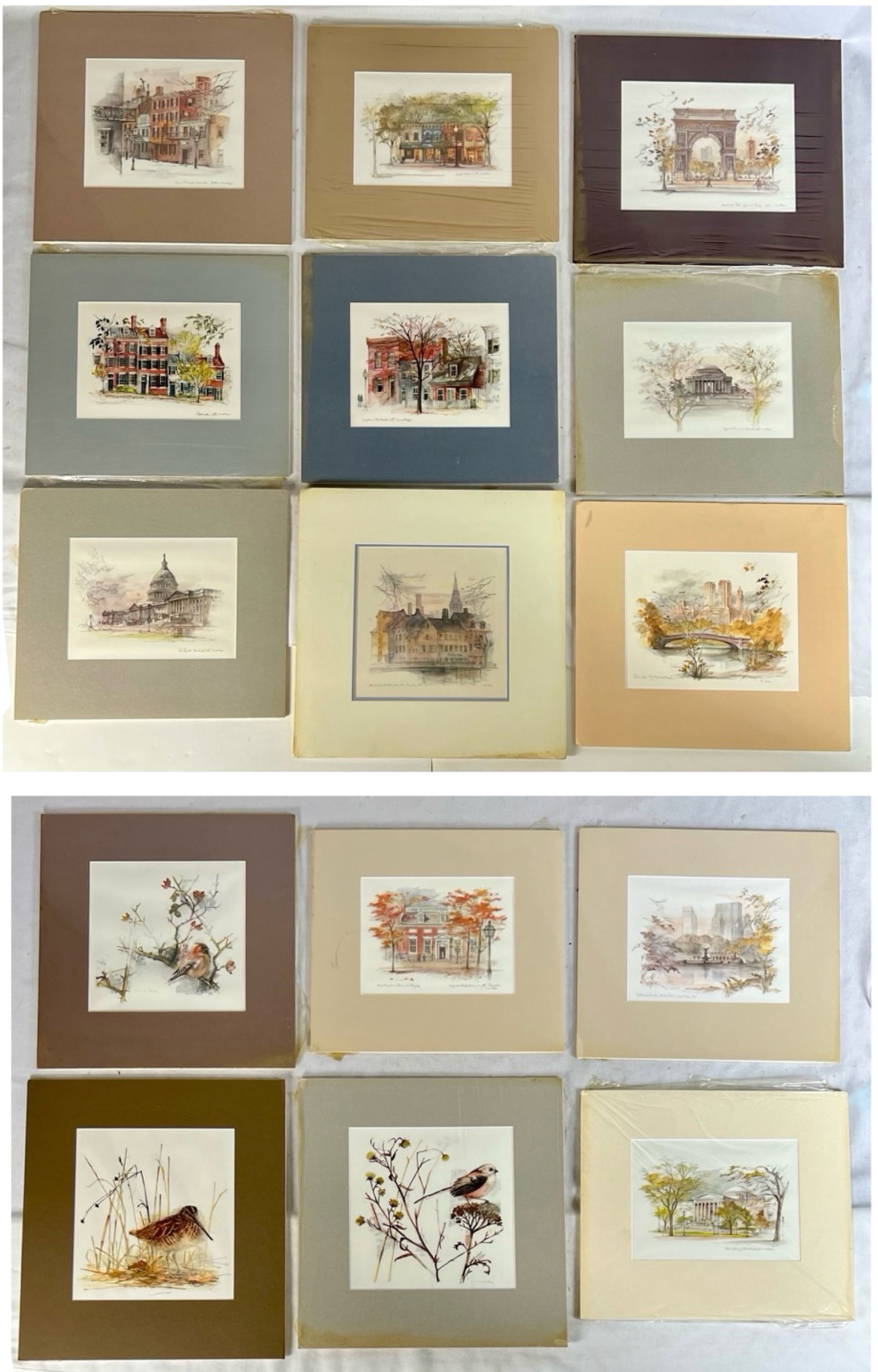 Large Assortment of Signed Artwork: Group of Signed Artwork. All Matted w/o frames. 16" x 15 1/2".