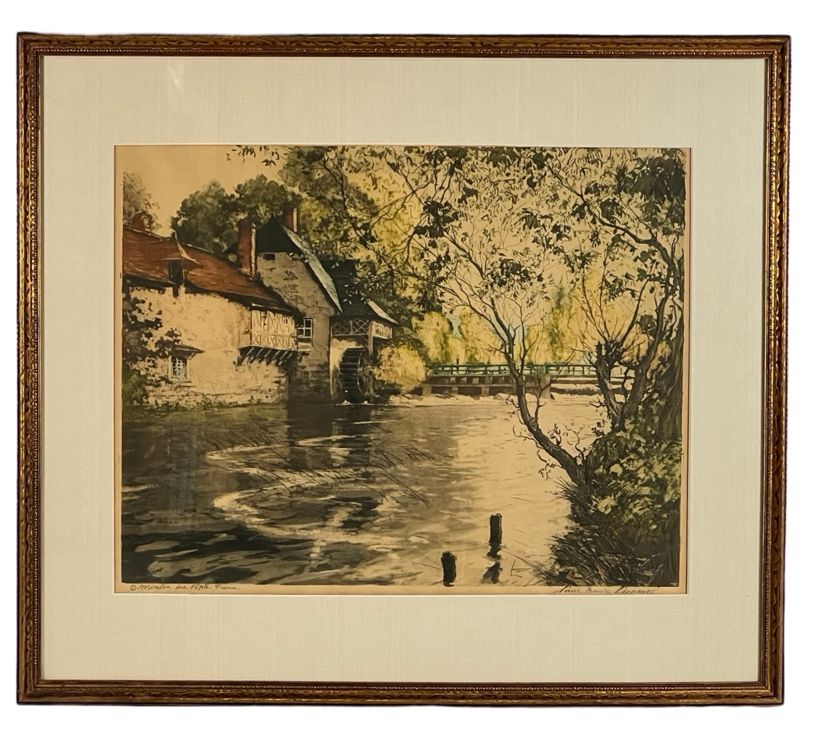 earlier 20th C French Landscape Signed Etching: earlier 20th C French Landscape Signed Etching. 31 1/2"x27 1/2" framed.