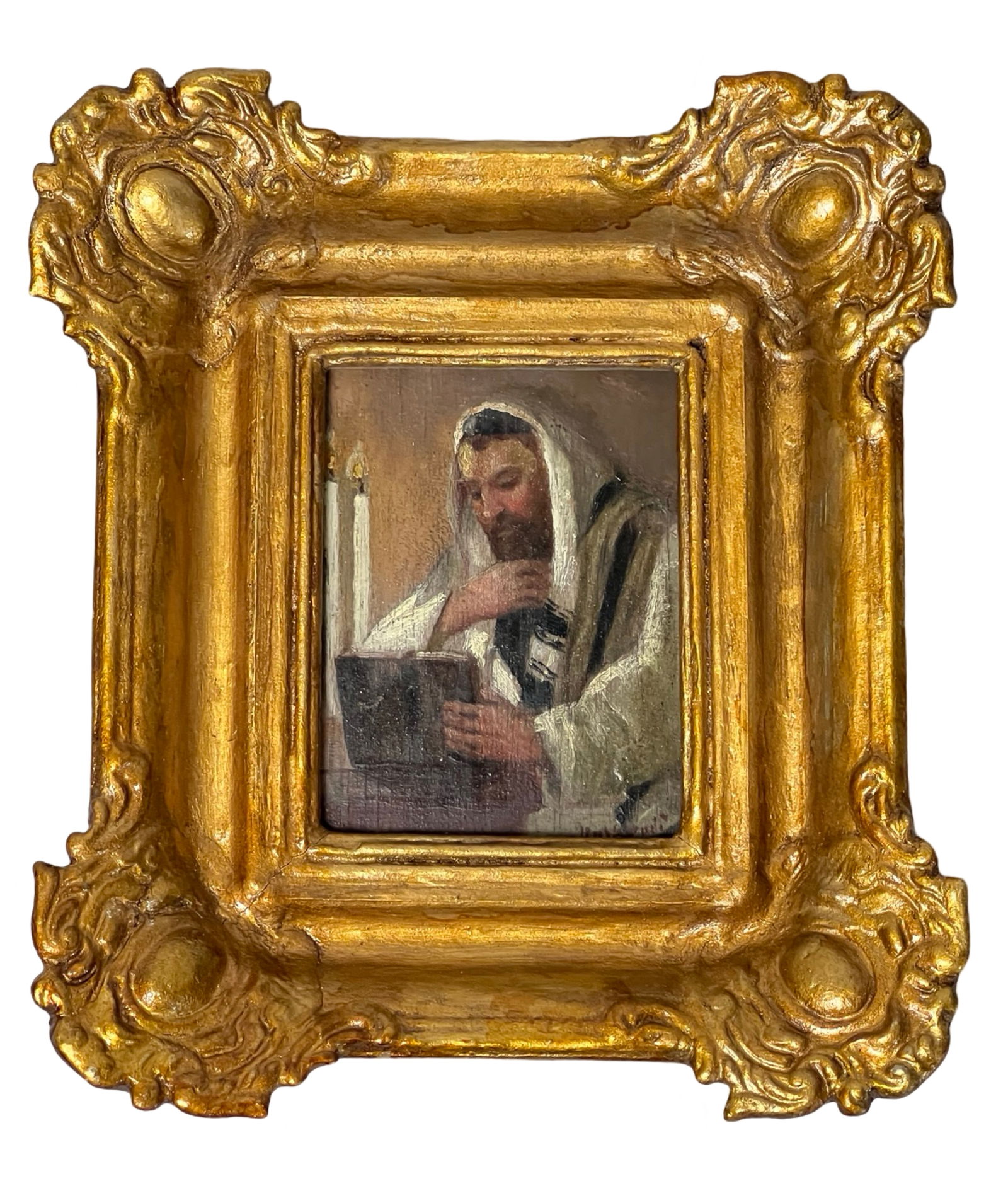 Rabbi 19th C Miniature Judaica Oil Painting (1 of 4)