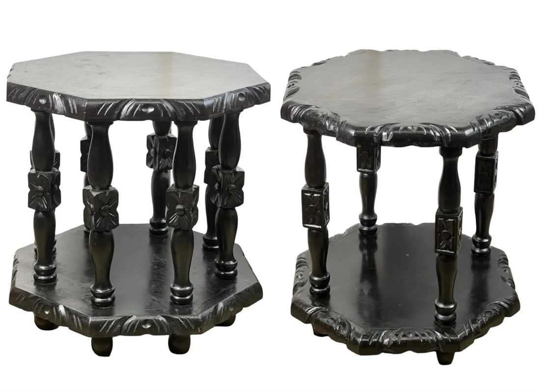 Vintage Hand-Carved Wooden Pedestal Side Tables (1 of 7)