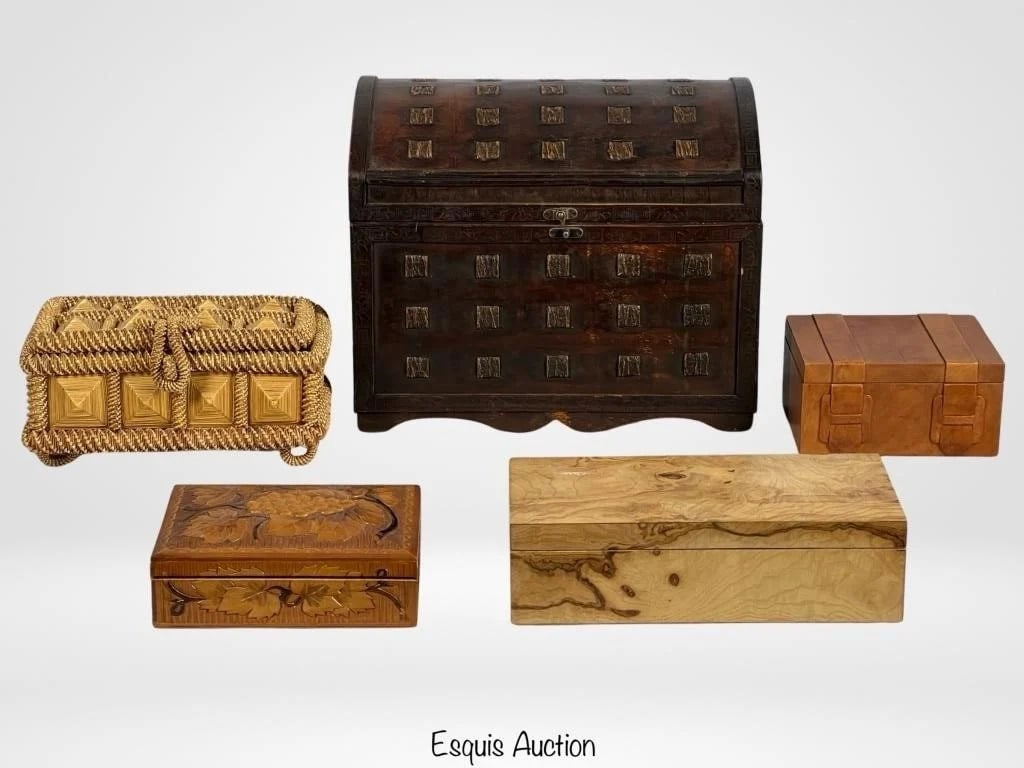 Vintage Wooden Chest & Wood Carved Jewelry Boxes (1 of 7)