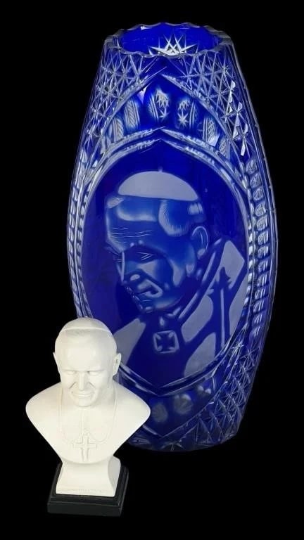 Bohemian Cut Crystal Pope John Paul II Vase & Bust (1 of 7)