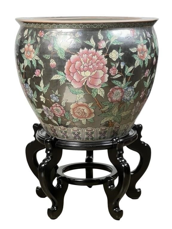 Large Chinese Ceramic Fish Bowl Planter (1 of 6)