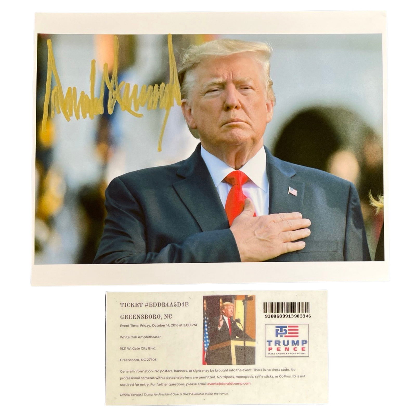 President Donald Trump Signed Photo with Ticket (1 of 3)