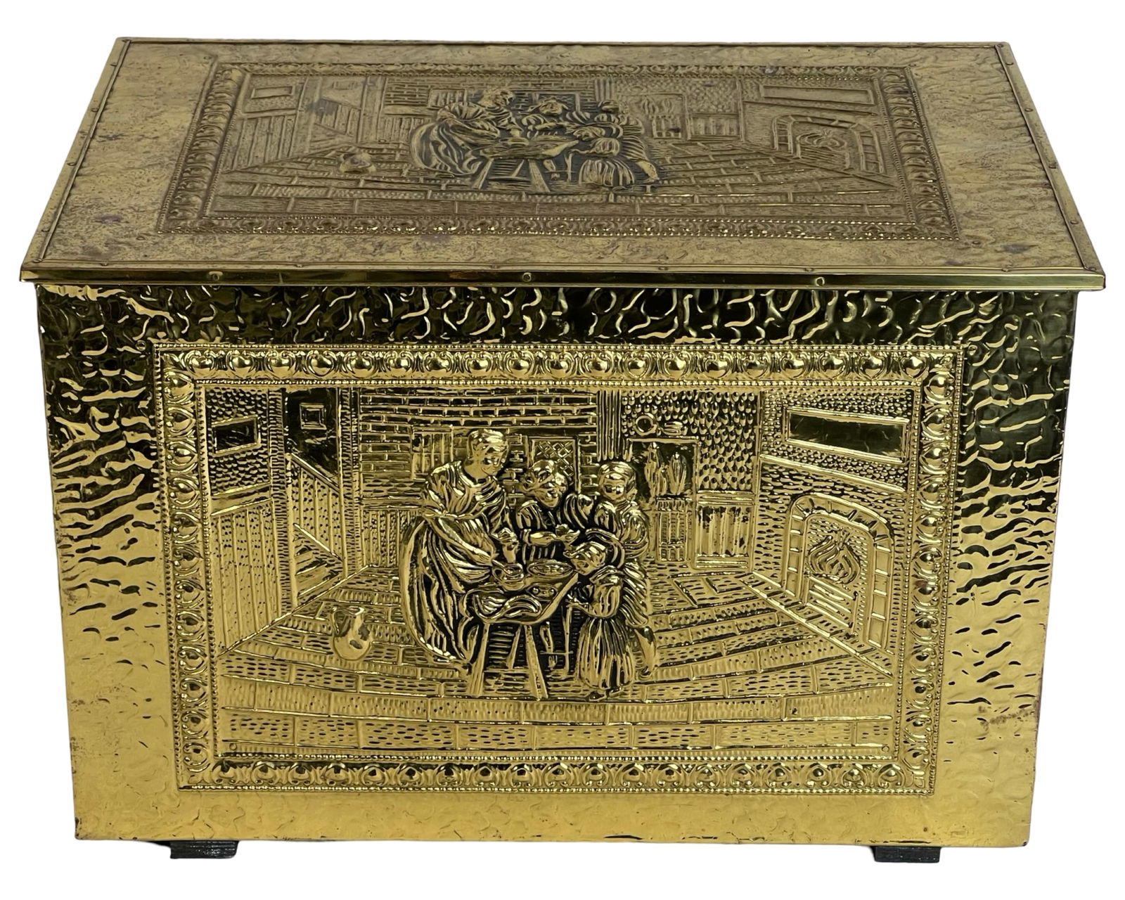 Embossed Brass Fireplace Wood Kindling Storage Box (1 of 5)