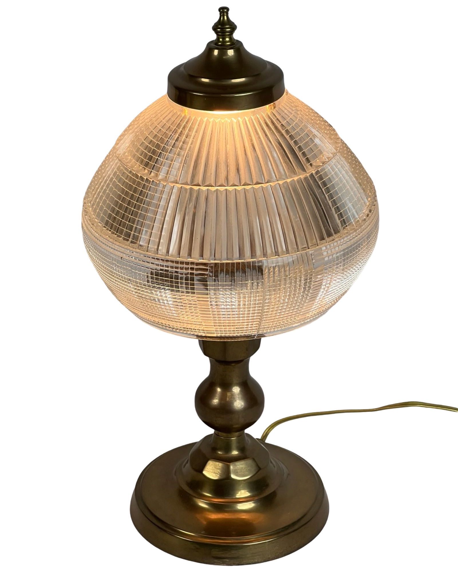 Vintage Solid Brass Table Lamp w Heavy Glass Shade (1 of 5)