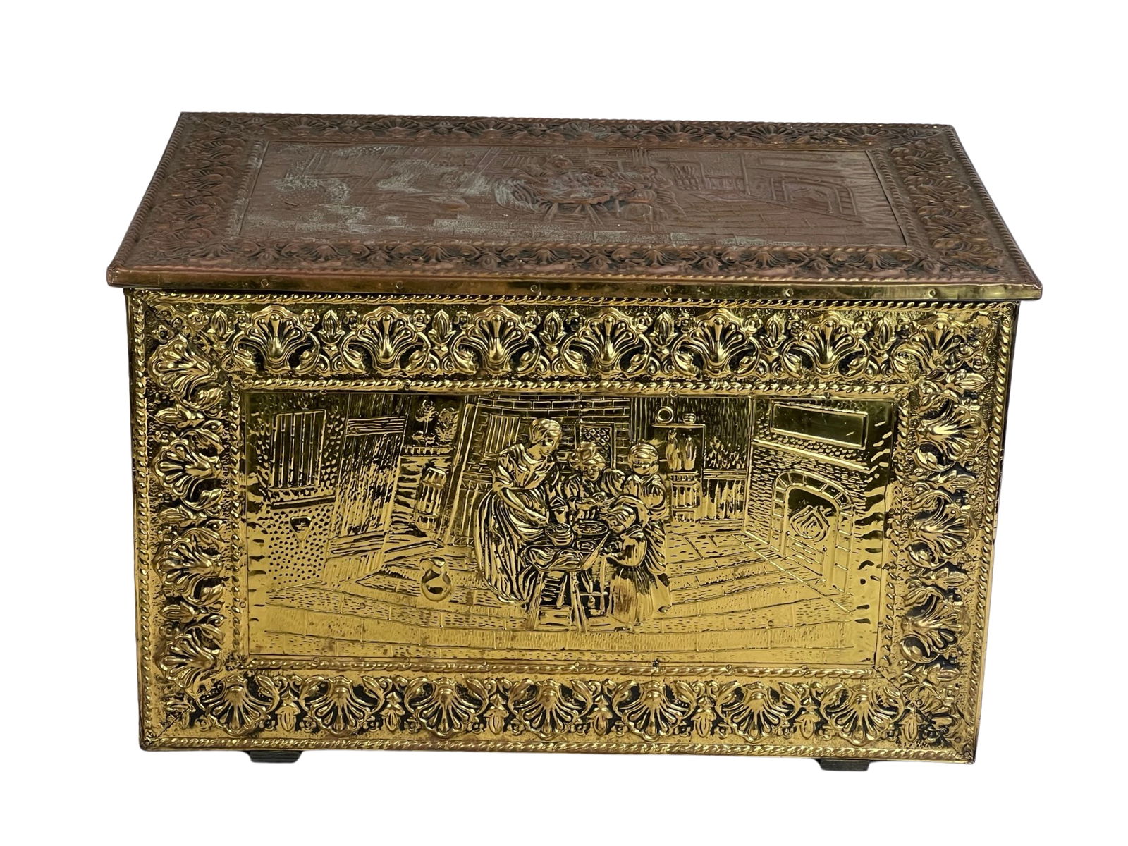 Vintage Embossed Brass Fireplace Wood Storage Box (1 of 6)
