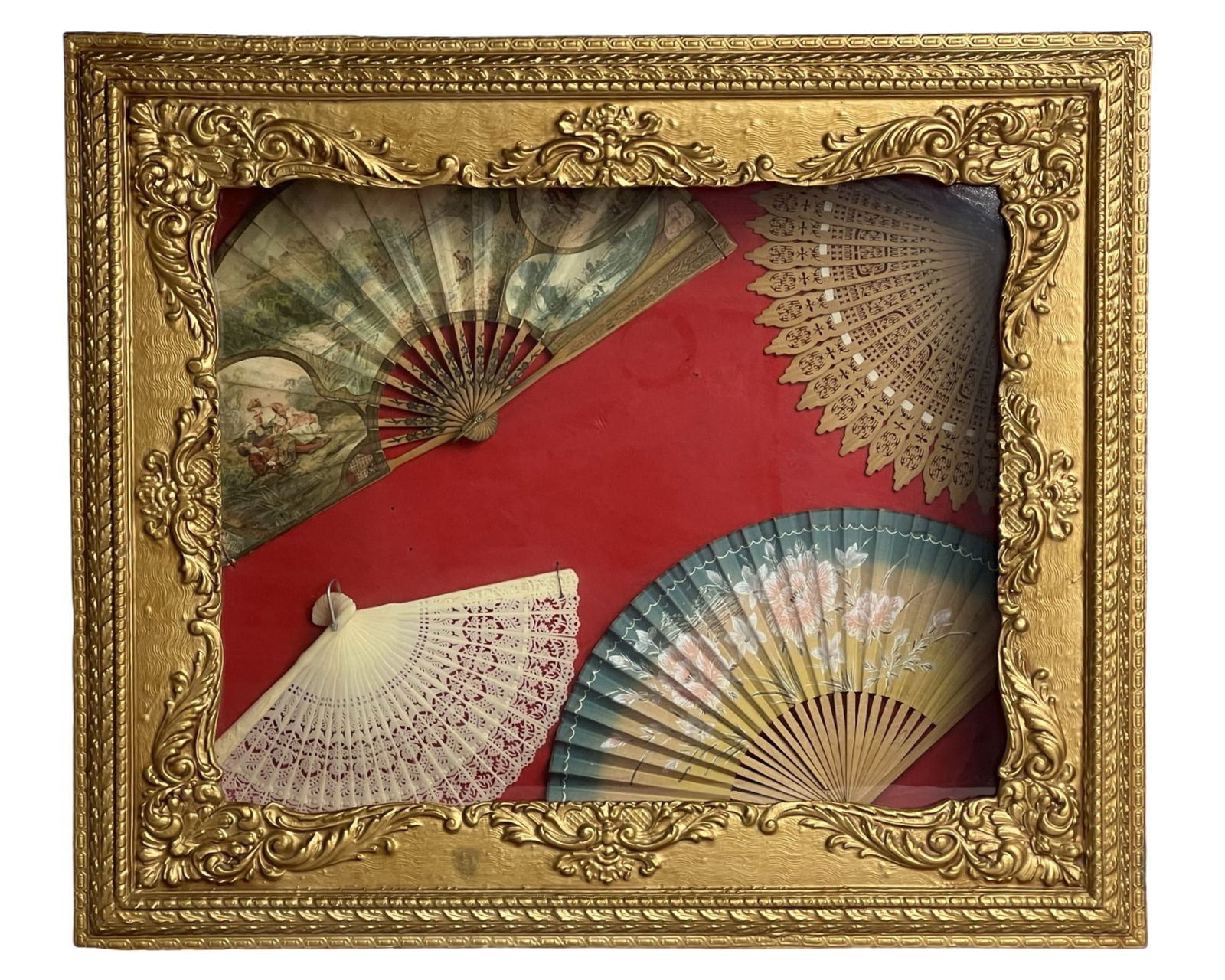 Framed Shadow Box Display of Vintage Hand Fans (1 of 6)