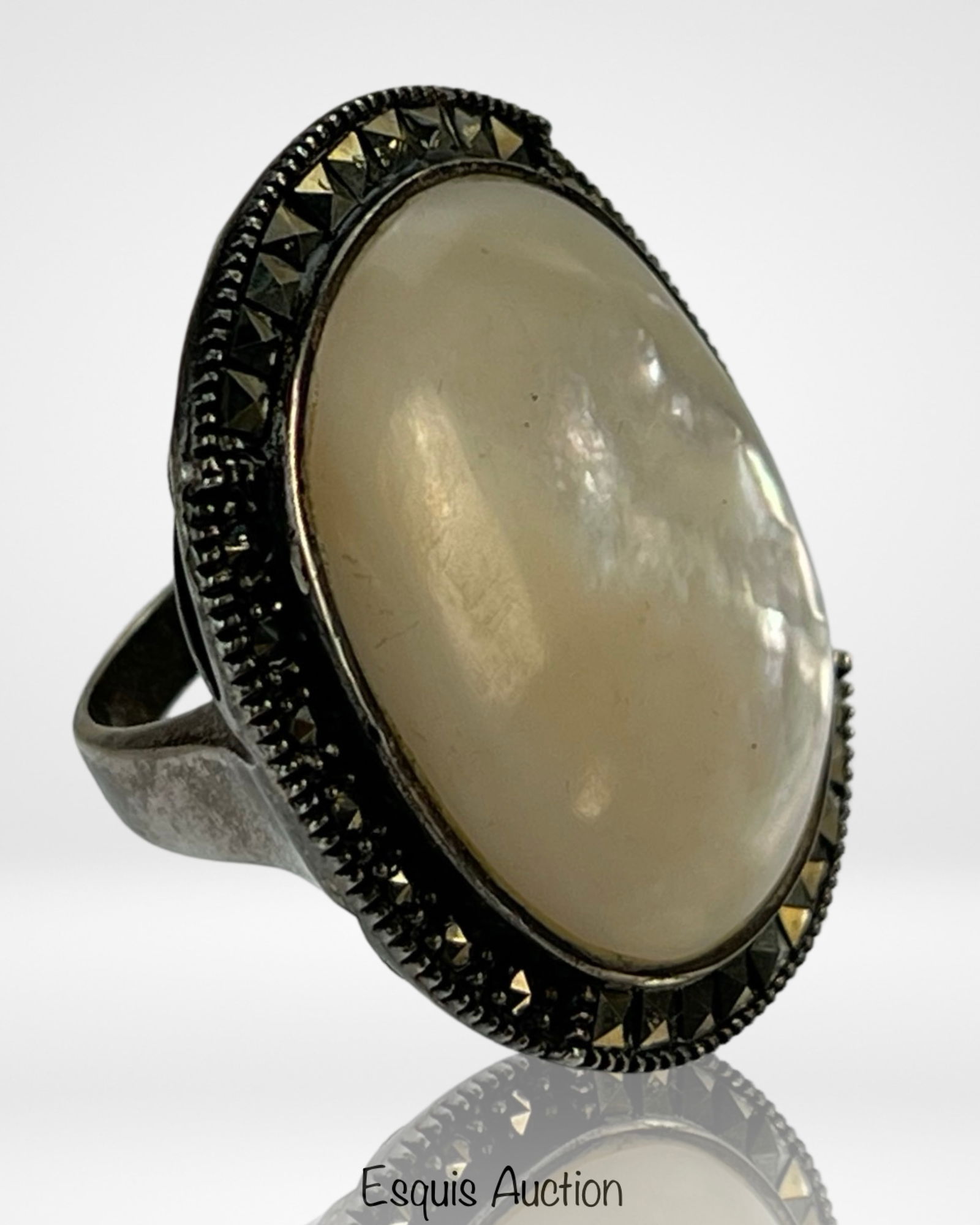 Sterling Silver Lady's MoP & Marcasite Ring (1 of 4)