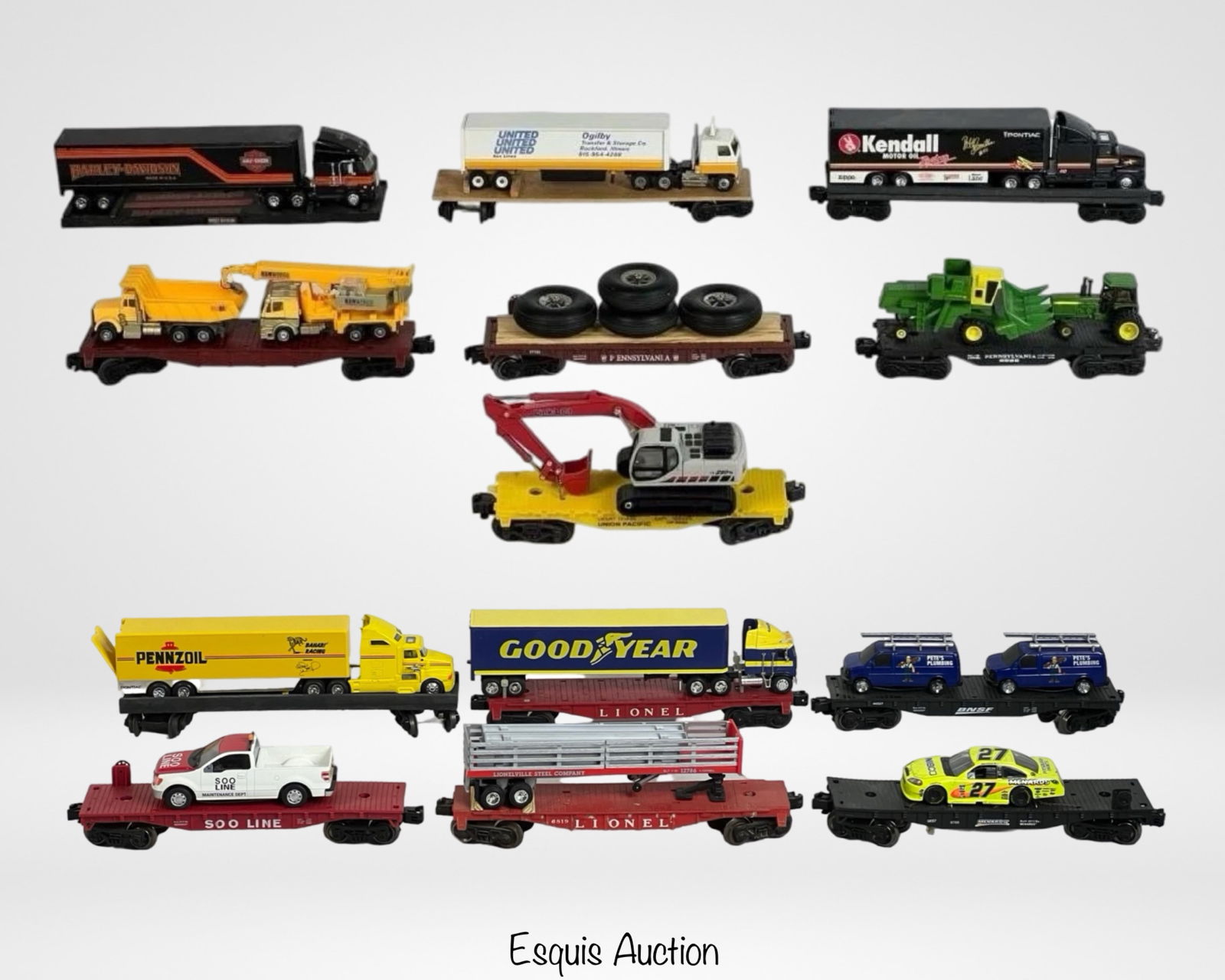 "O" Scale Railroad Flat Cars w/ Vehicles & Equipme (1 of 5)