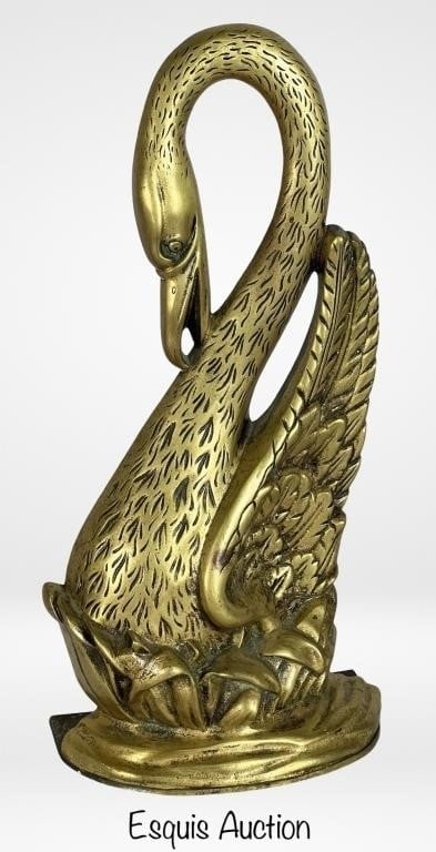 Antique Victorian Cast Brass Swan Door Stop (1 of 4)