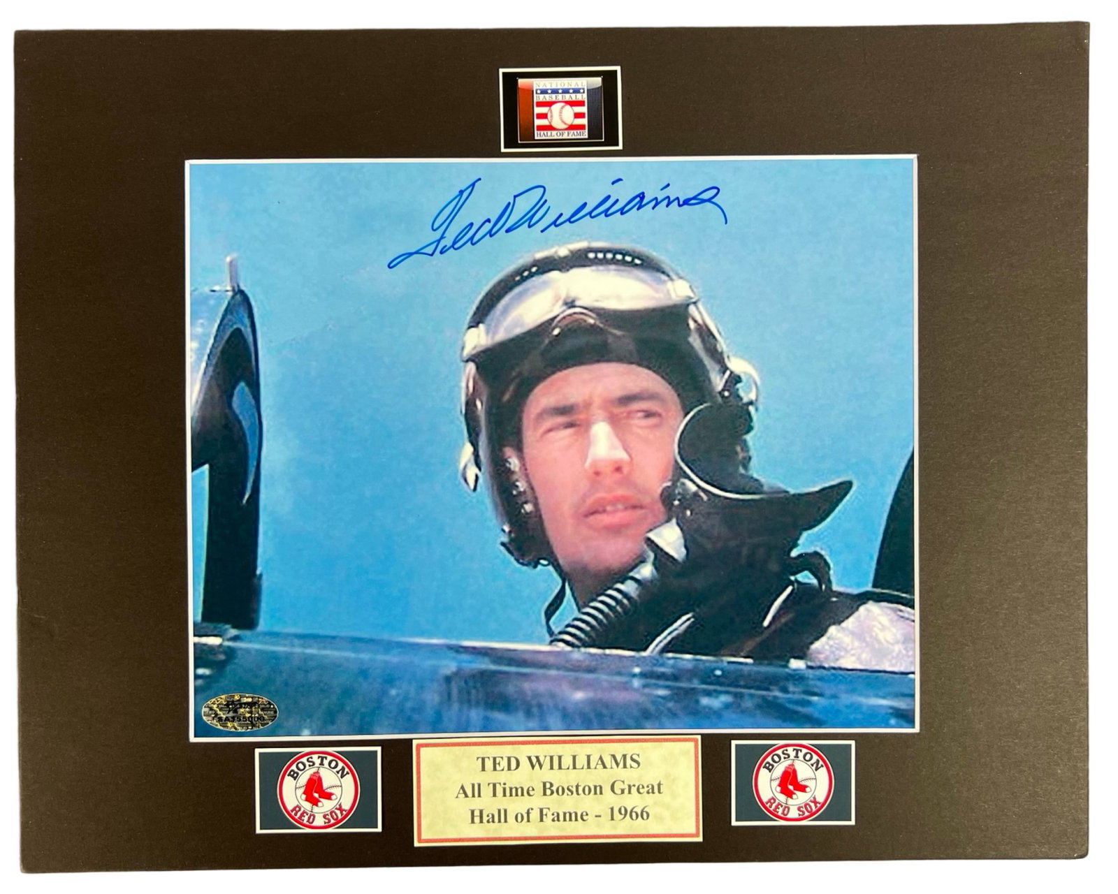 Ted Williams Fighet Pilot Signed Photograph: Ted Williams Signed Photograph as a Fighter Pilot - This signed image features baseball legend Ted Williams in his role as a fighter pilot. Williams, a Hall of Famer for the Boston Red Sox, also serve