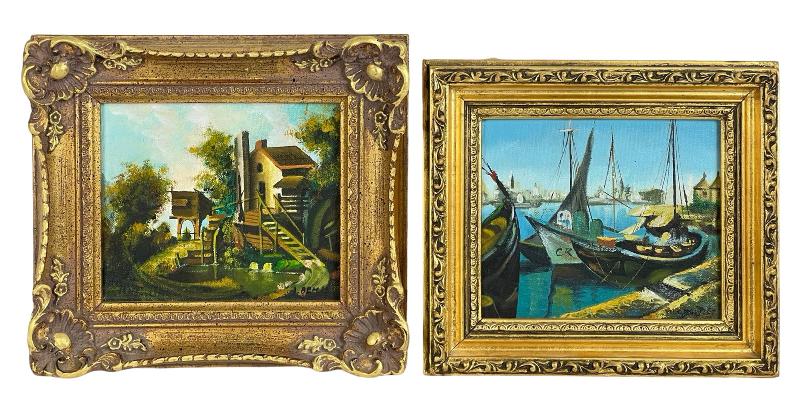 Pair of Oil Paintings- Old Mill & Along the Shore (1 of 7)