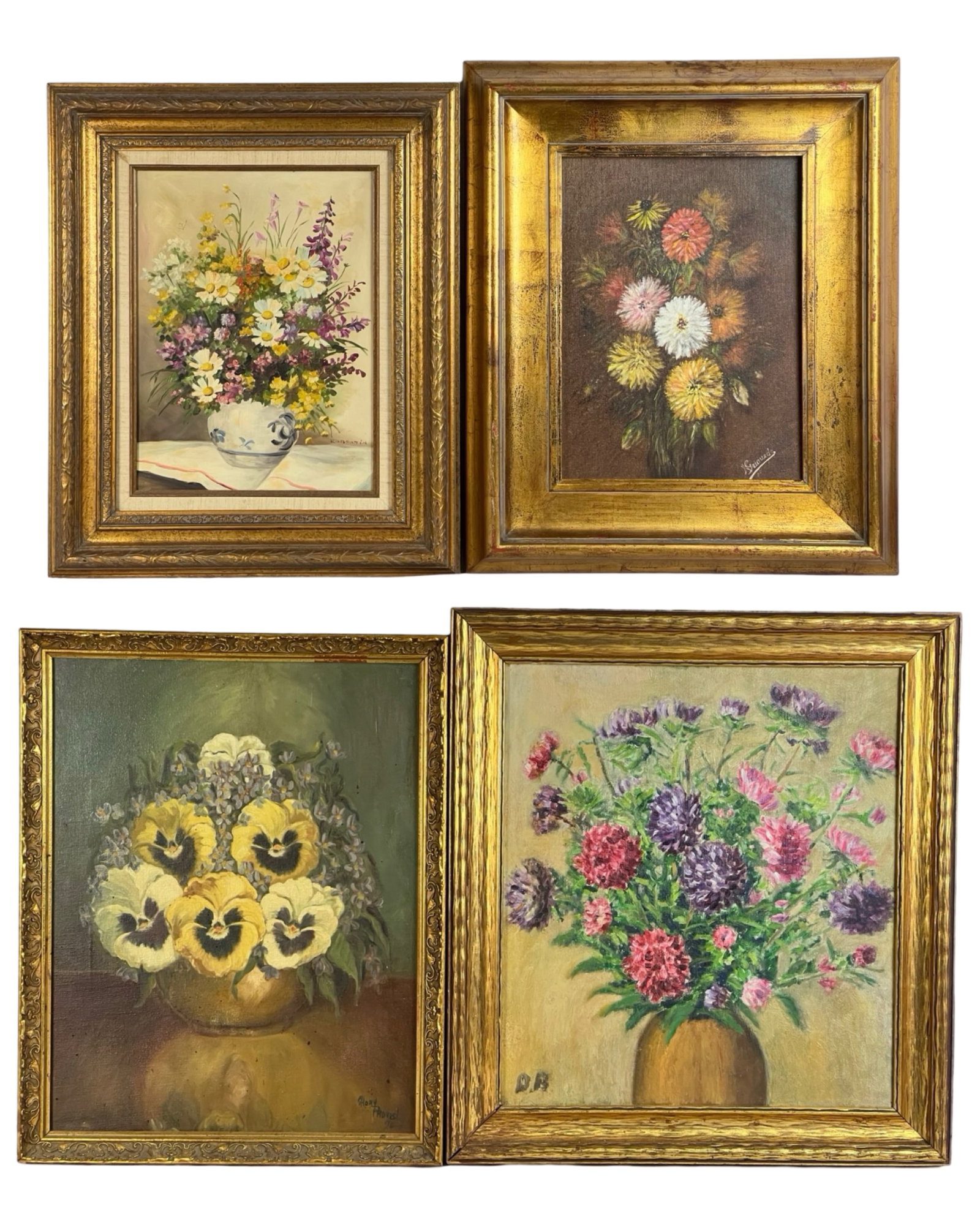 Four Vintage Still-Life Paintings with Flowers (1 of 8)