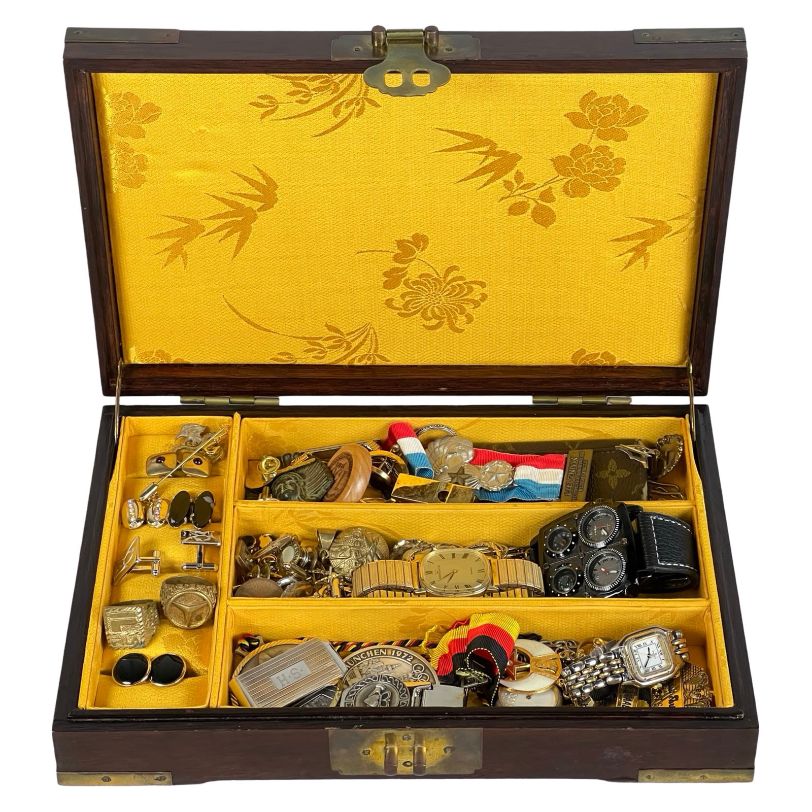 Box of Men's Jewelry, Watches, Medals, Pins (1 of 5)