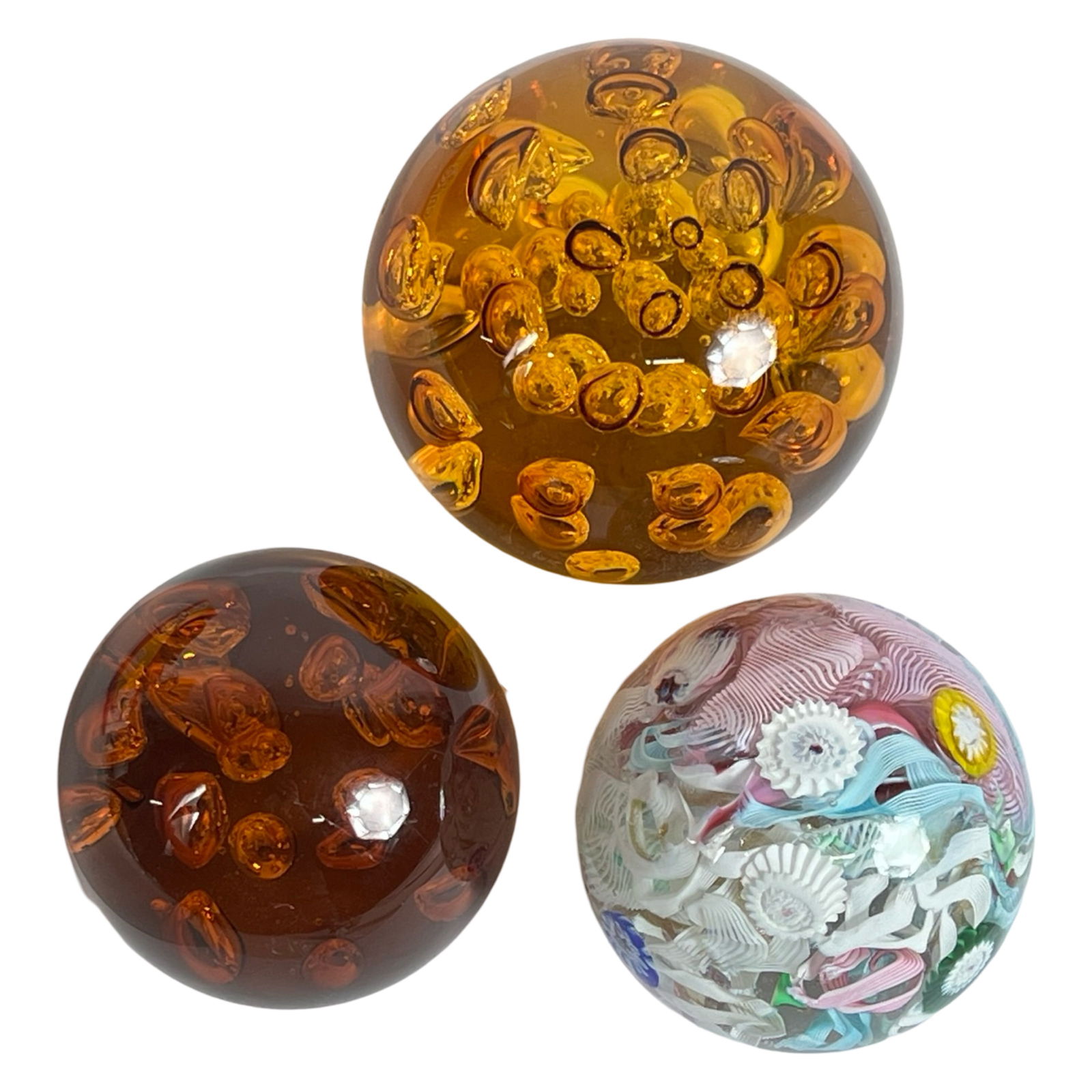 Murano Millefiori & Amber Paperweights (1 of 6)