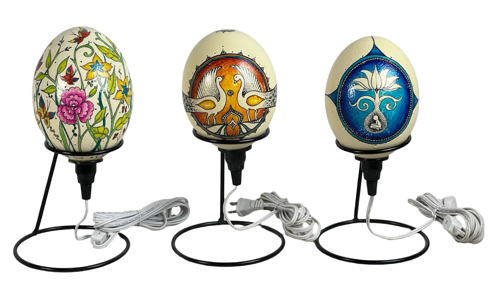 Three Hand-Painted Ostrich Egg Lamps by Nili Lahav (1 of 4)
