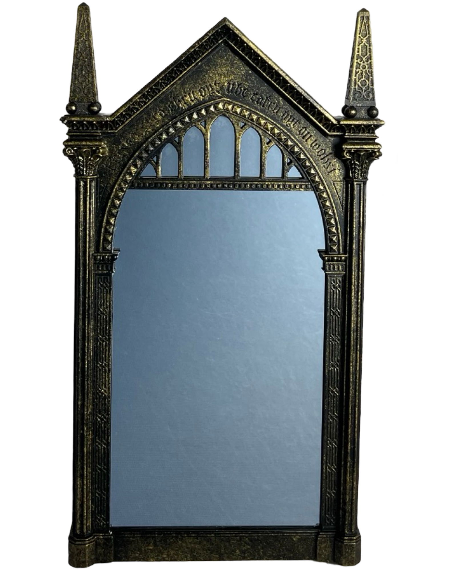 Harry Potter The Mirror of Erised by Noble Collect: This stunning replica of the iconic Mirror of Erised from the Harry Potter series is produced by Noble Collection. Measuring 16 1/2" x 8 3/4", this intricately detailed piece features ornate golden fr