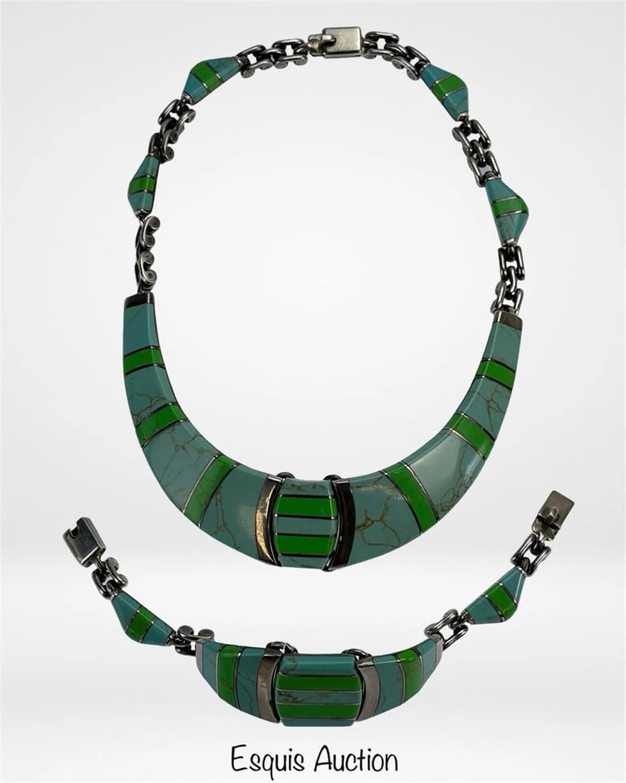 Taxco Sterling Silver Gaspeite & Turquoise Jewelry (1 of 7)