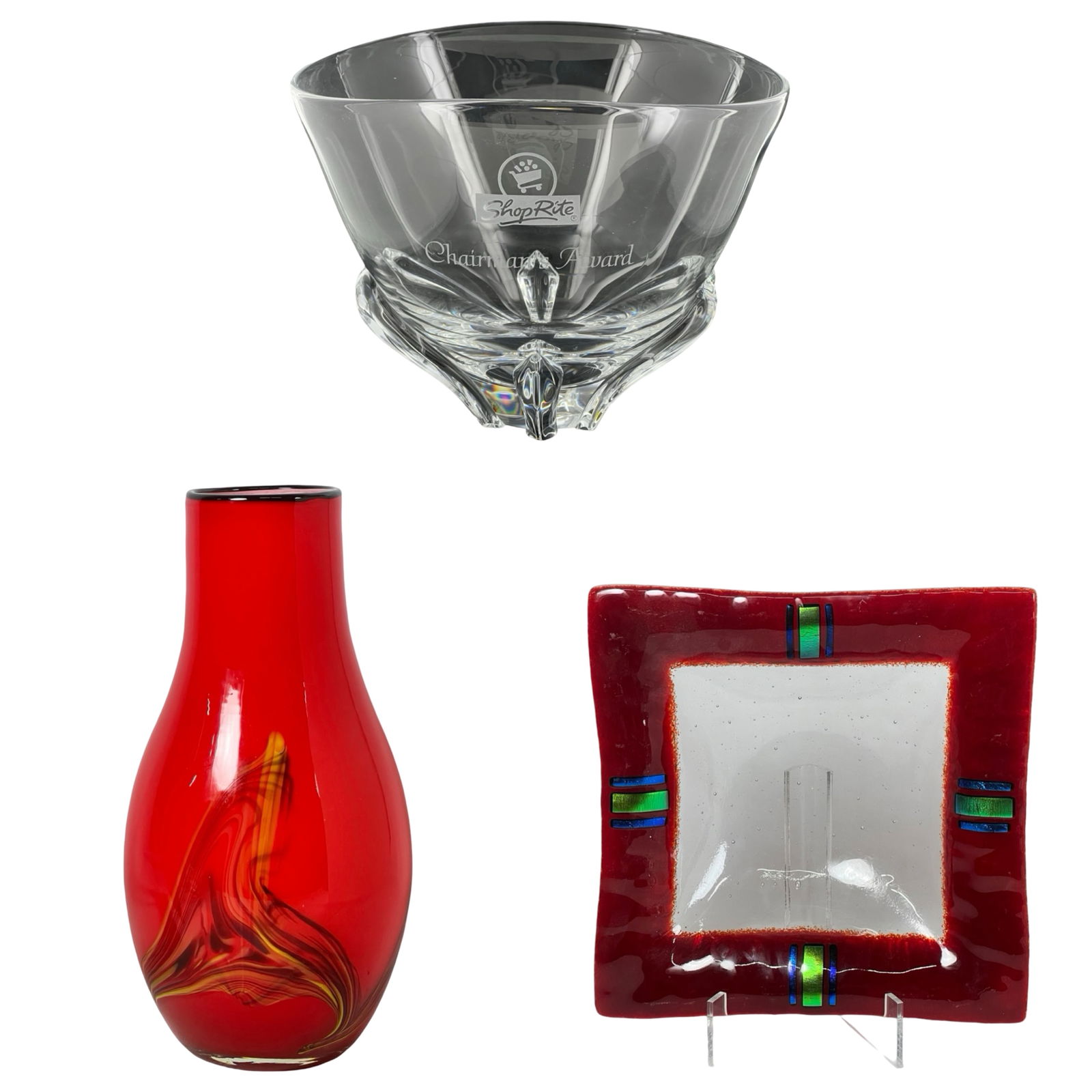 Steuben bowl, murano style vase,signed fuzed glass (1 of 7)