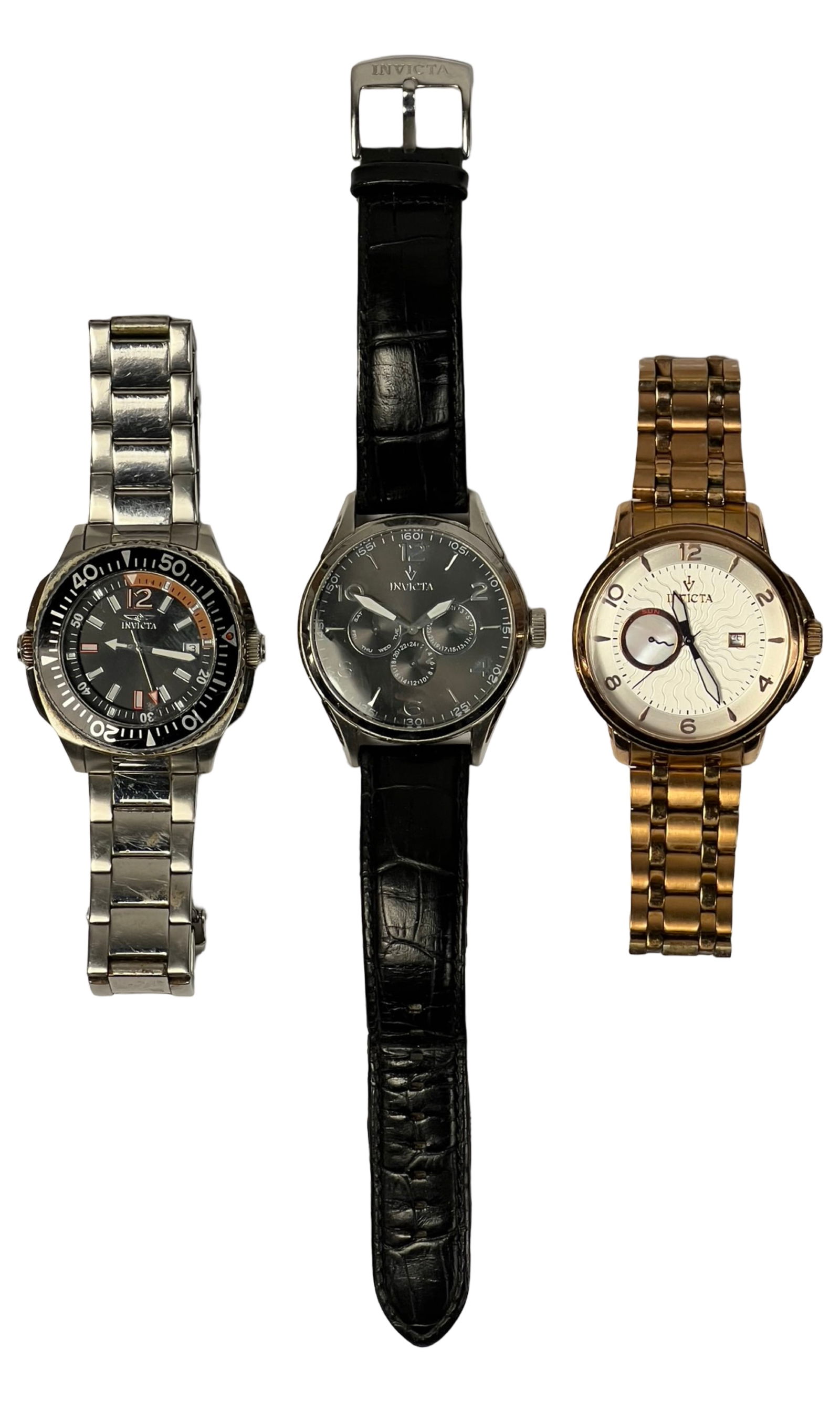 Invicta- Lot of 3 Men's Wrist Watches: Invicta- Lot of 3 Men's Wrist Watches. All are in good overall condition, untested.