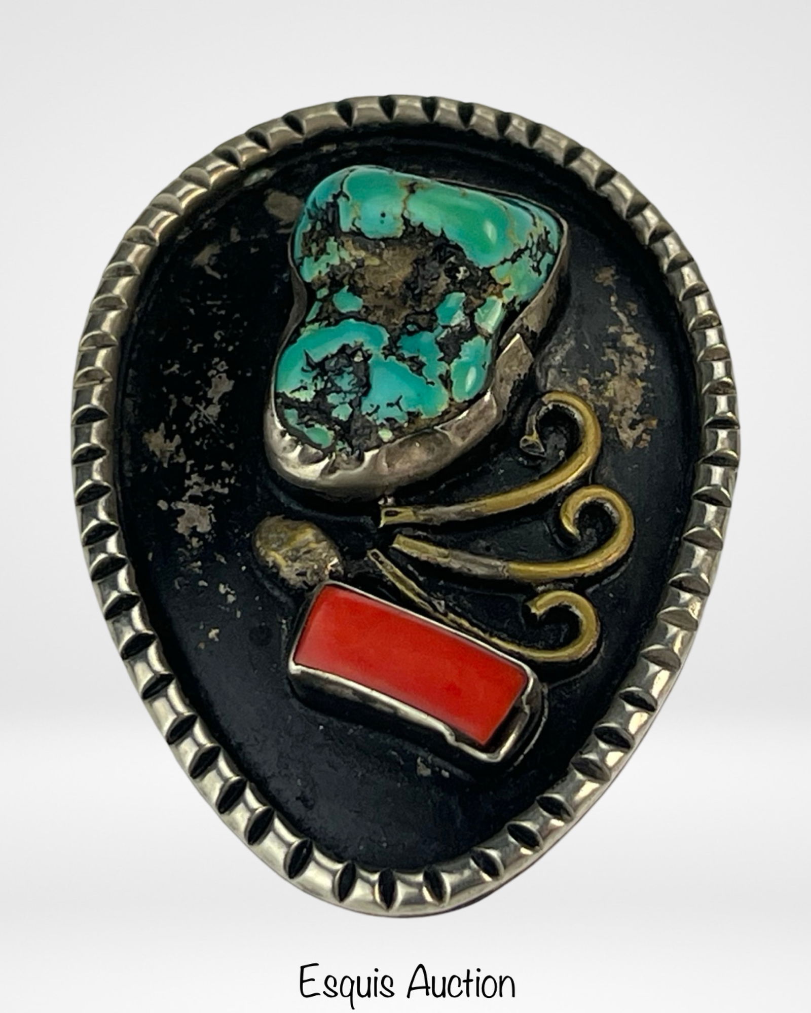 Navajo Sterling Silver Turquoise & Coral Bolo Tie (1 of 4)