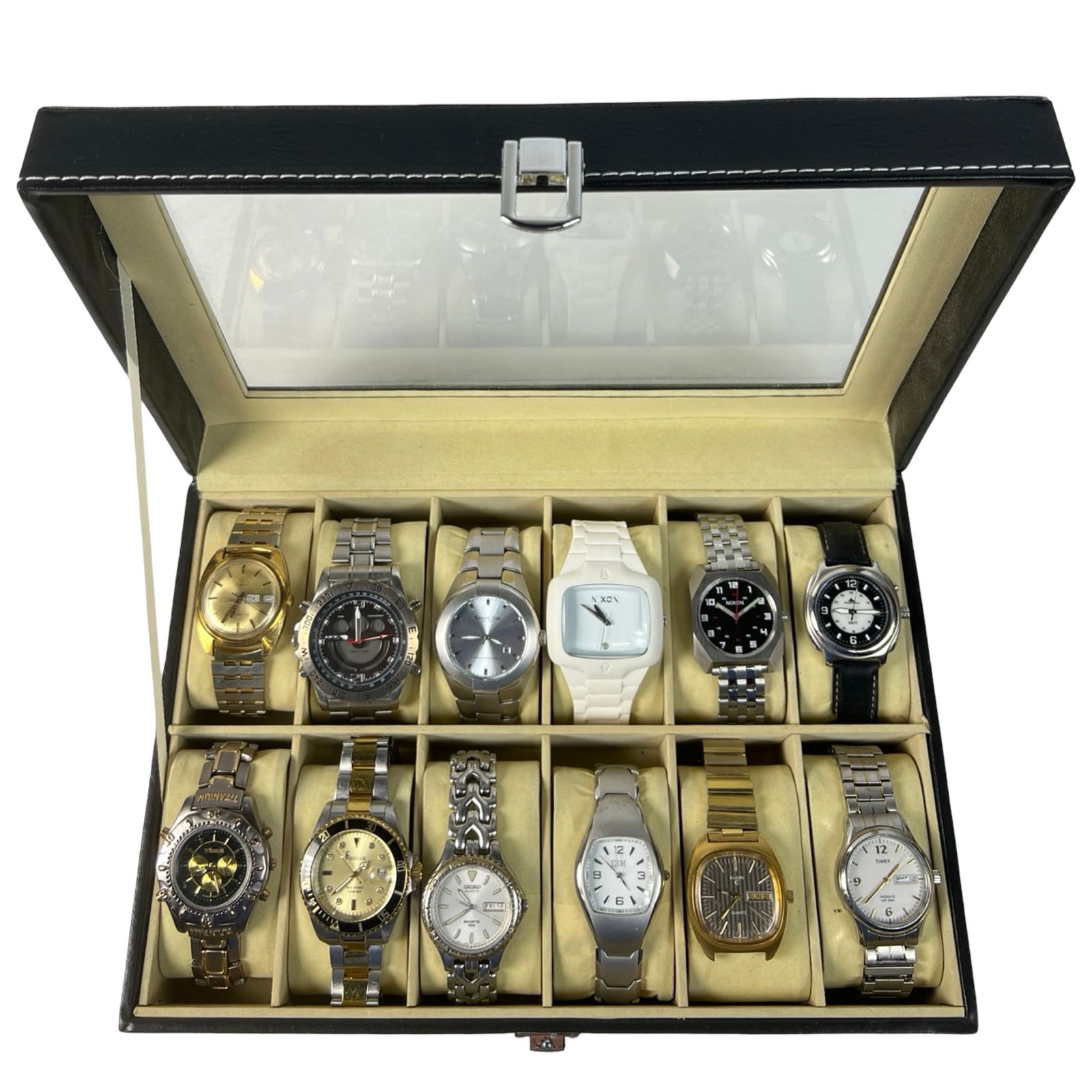 Collection of Wrist Watches in Watch Display Box (1 of 5)
