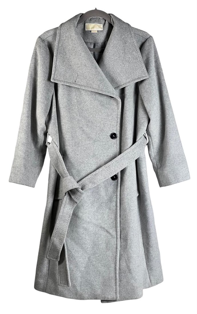 Michael Kors Gray Wool Blend Wrap Lady's Coat (1 of 5)