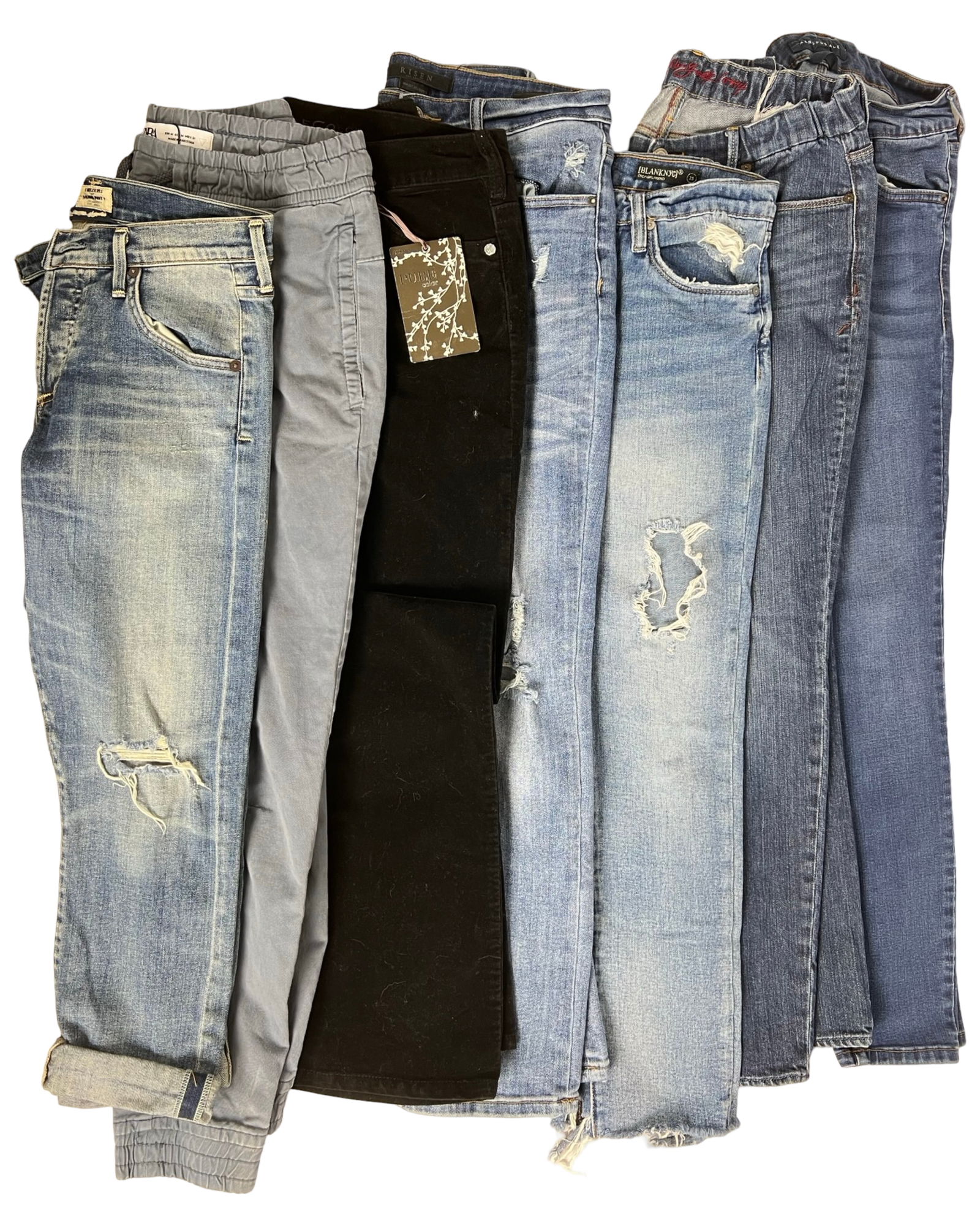 Ladies' Designer Jeans- Citizens of Humanity, Zara: This lot features an assortment of ladies' designer jeans and pants in various styles and washes, offering both versatility and comfort. Brands included are Citizens of Humanity (waist 24), Blank NYC