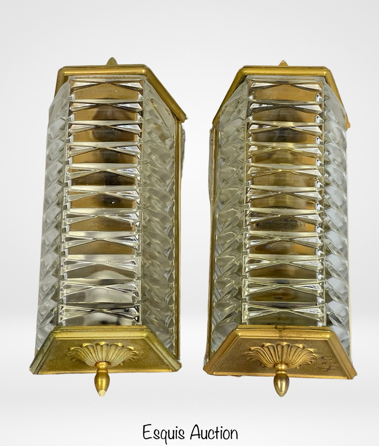 Art Deco Style Brass & Crystal Wall Light Sconces (1 of 6)