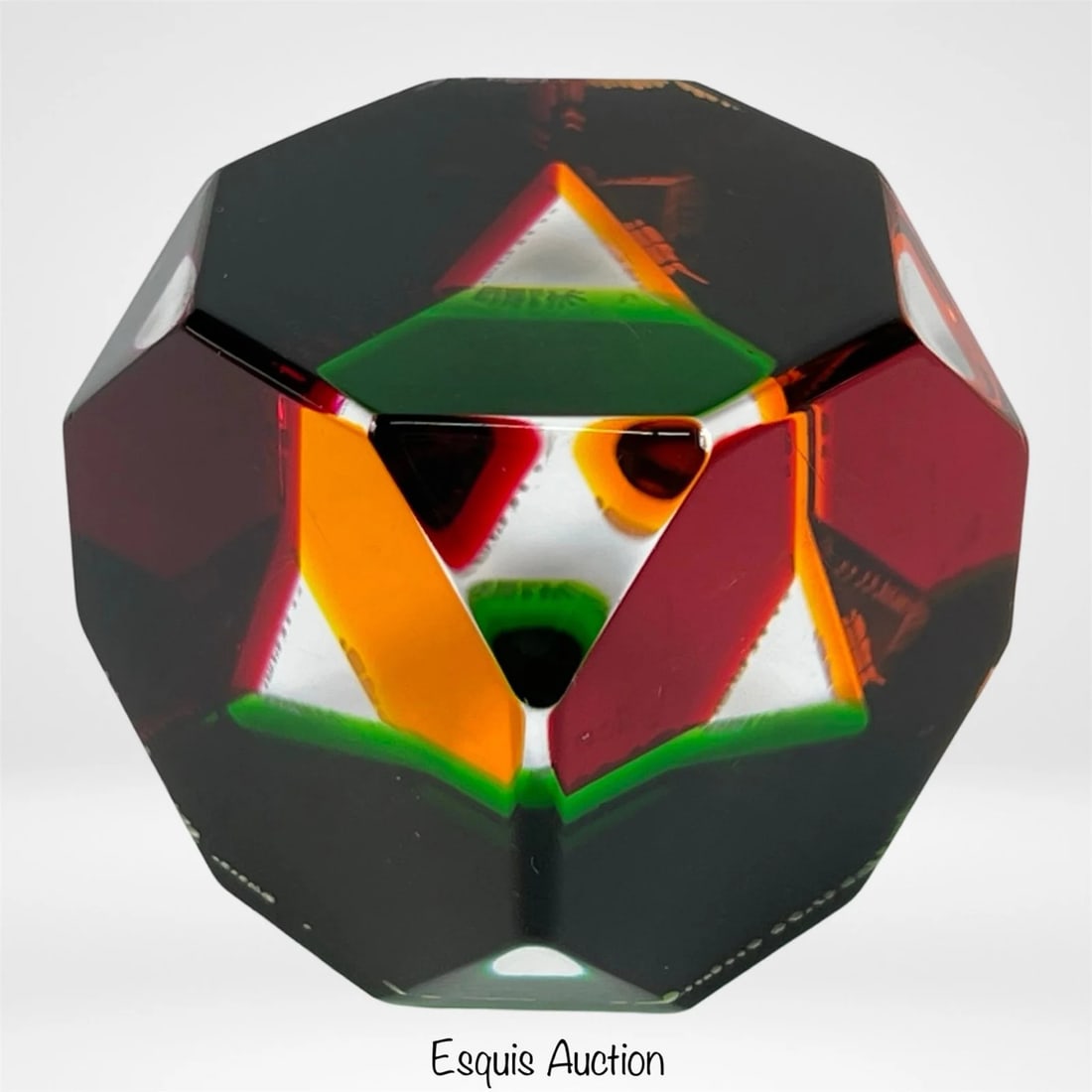 Vasa Mihich Multicolor Acrylic Octagonal Cube: Stunning multicolor acrylic octagonal cube by renowned artist Vasa Mihich. This mesmerizing piece measures 1 3/4" x 1 3/4" and showcases vibrant colors that shift with the angle of view, creating an e