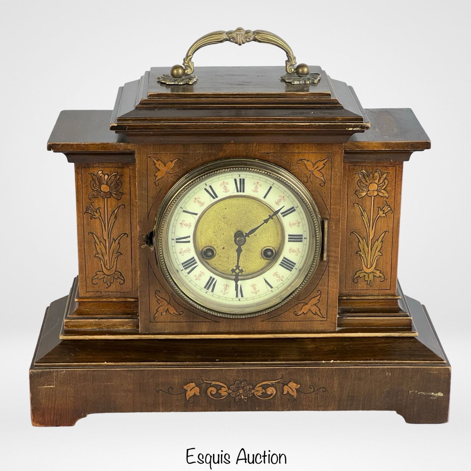 Antique Wooden Mantel Clock with Inlay Designs (1 of 7)