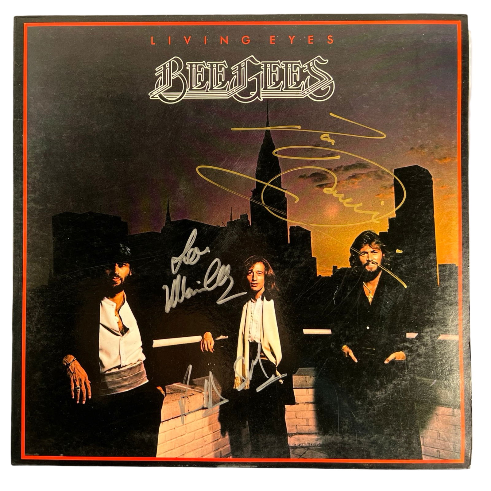 Bee Gees Triple Autographed Living Eyes Album (1 of 7)