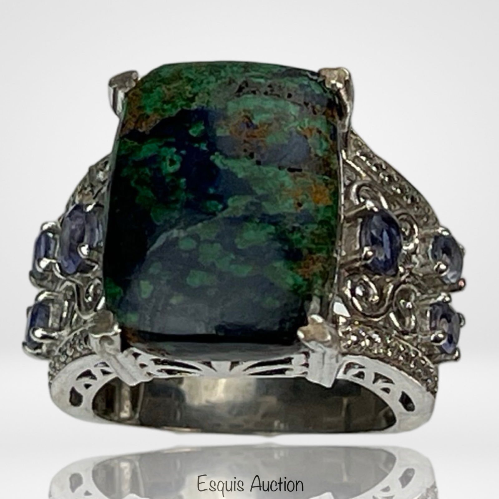 Sterling Silver Azurite Ring with Iolite Accents (1 of 5)