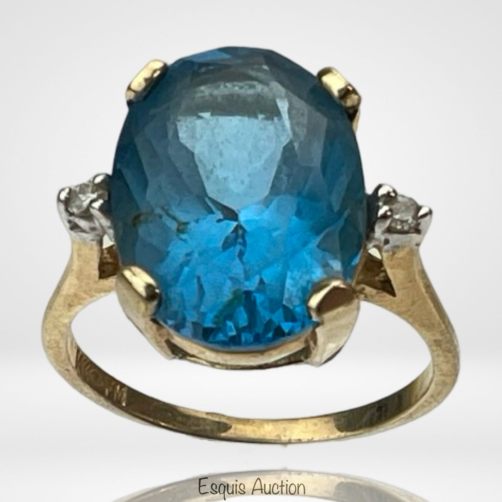14k Gold Blue Topaz & Diamonds Lady's Ring (1 of 5)