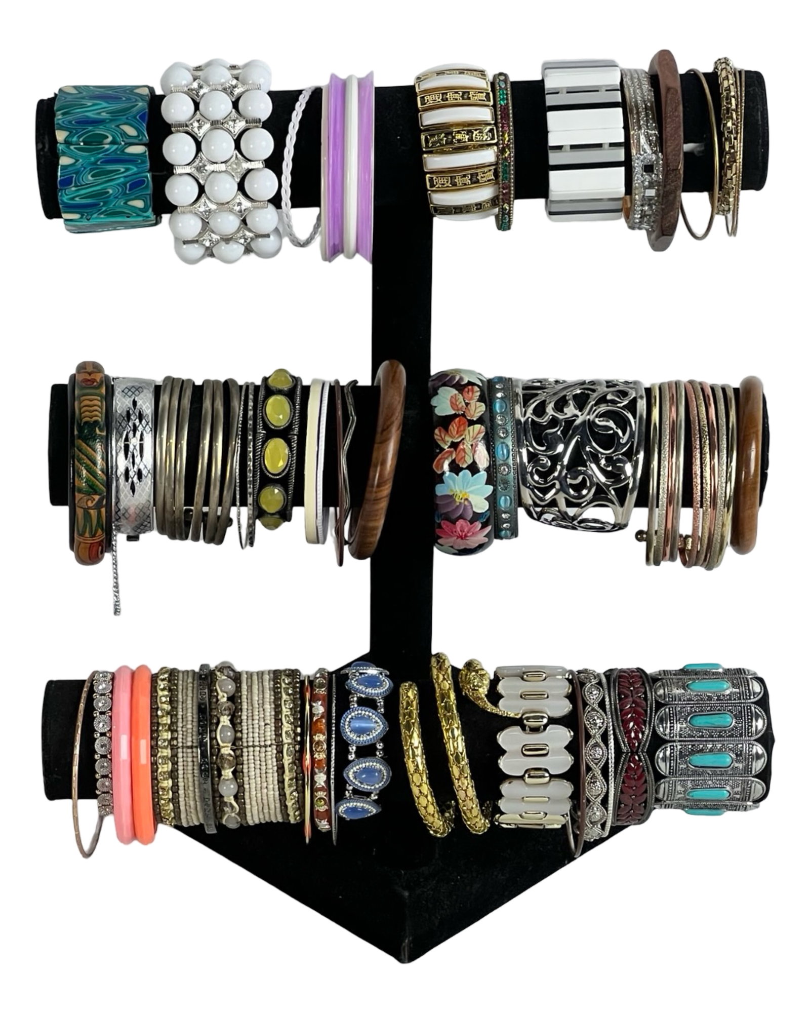 Assorted Collection of Ladies' Bracelets: A stylish assortment of ladies' bracelets in various designs and materials, perfect for accessorizing any outfit.This collection highlights a variety of themes, from bold and whimsical to elegant and 