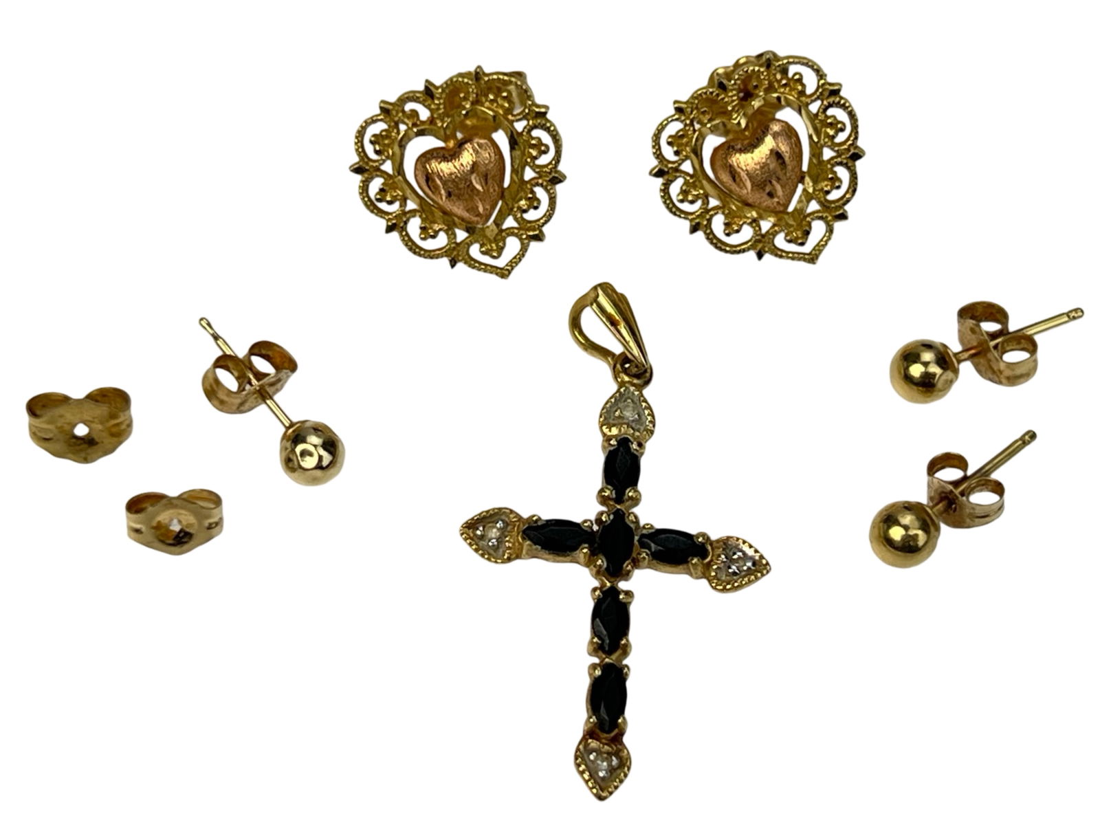 14k Gold Jewelry- Cross & 2 Pairsof Earrings (1 of 4)