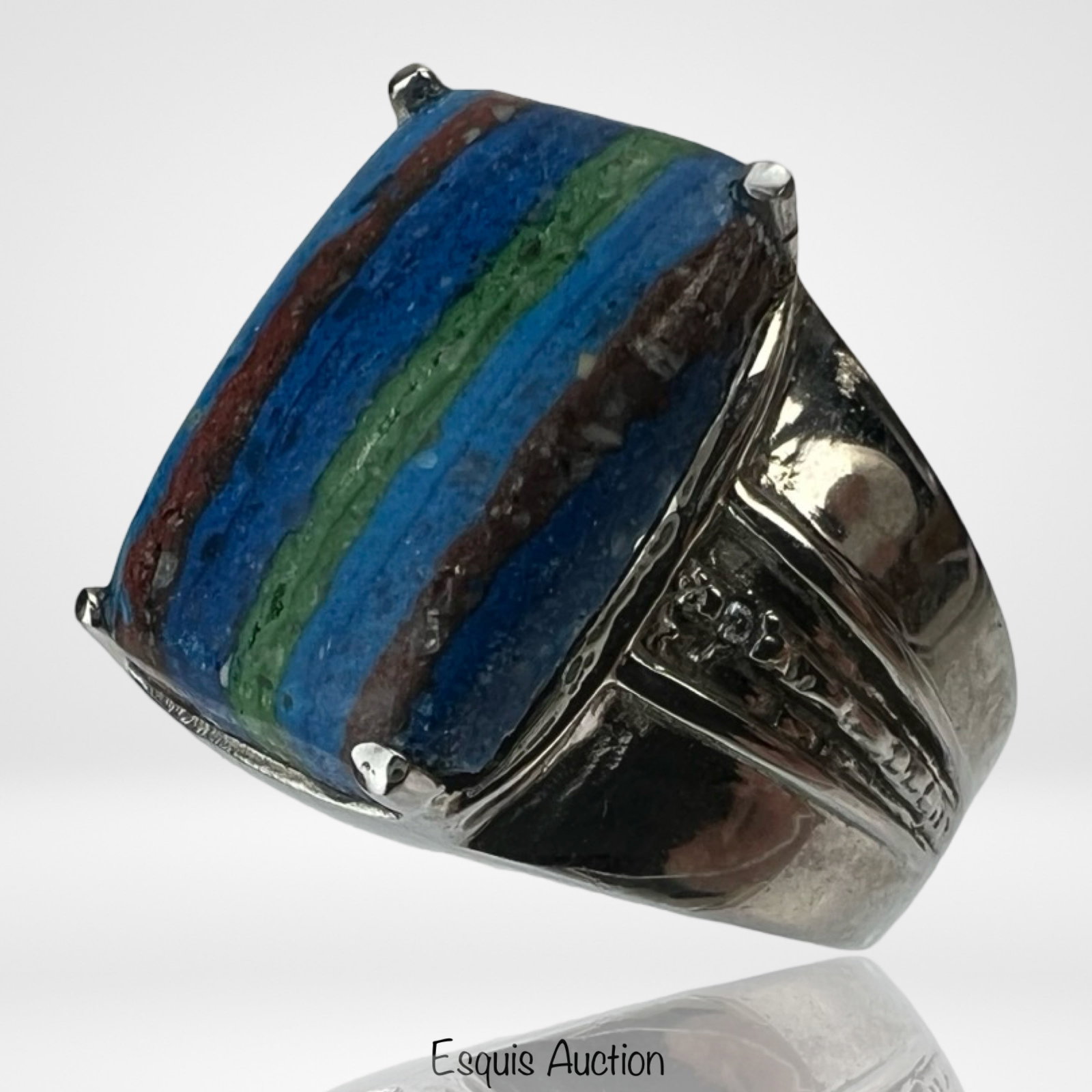 Sterling Silver & Rainbow Calcillica Ring: Sterling Silver & Rainbow Calcillica Ring. Size- 6. Good Condition.