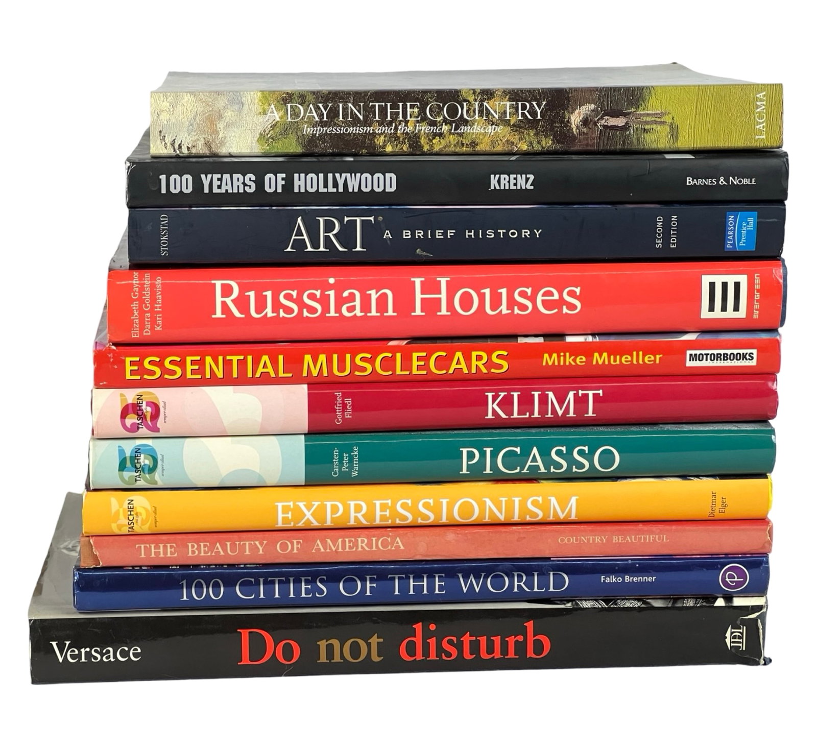 Lot of Art, History, and Design Coffee Table Books: A diverse collection of 11 coffee table books spanning a variety of topics, including art, history, architecture, and automotive design. Titles include A Day in the Country: Impressionism and the Fren