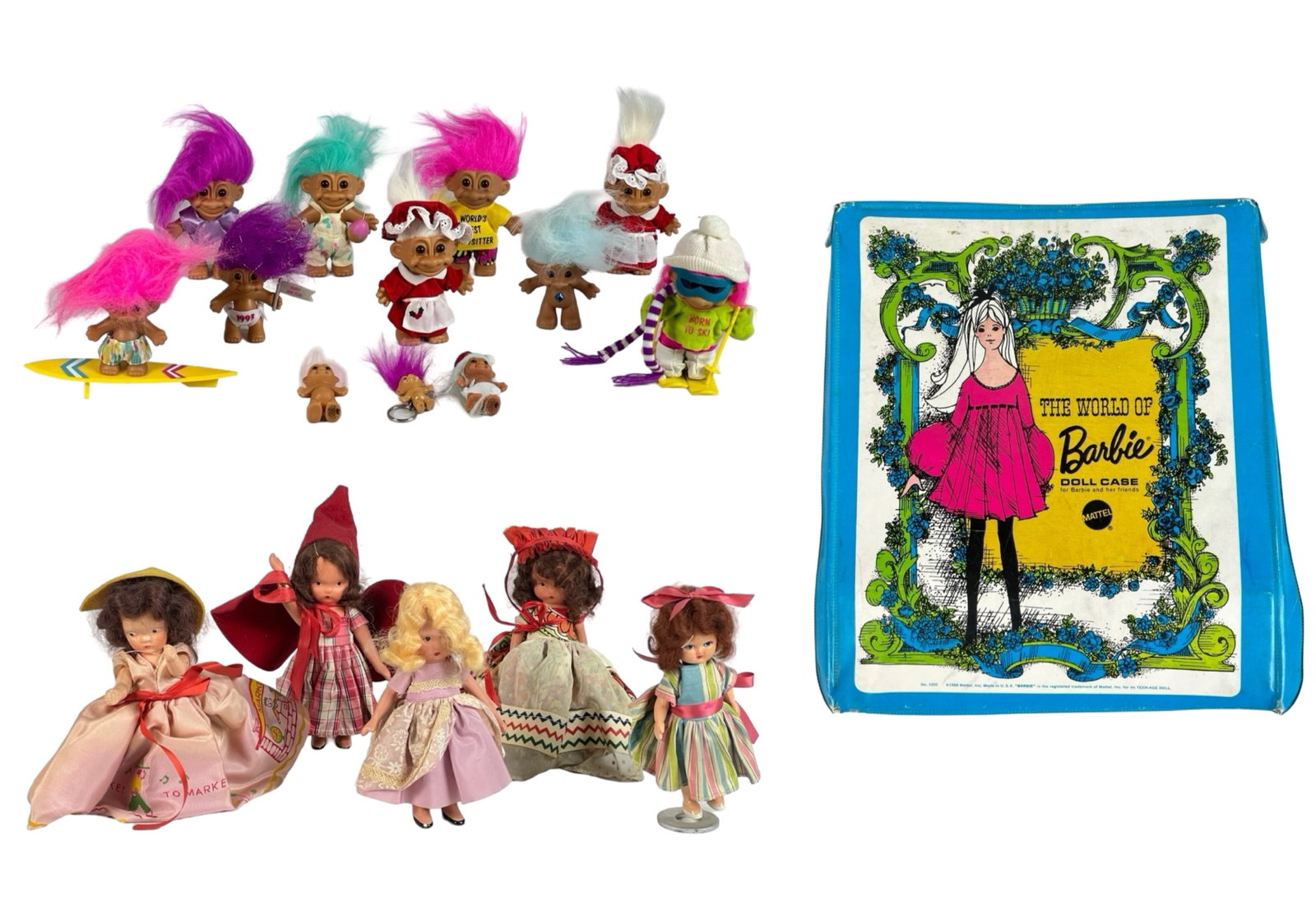 Barbie Collector Case full of Clothes, Dolls & Tro: Barbie Collector Case full of Vintage Barbie Clothes, Vintage 1950's Dolls and group of Vintage Trolls
